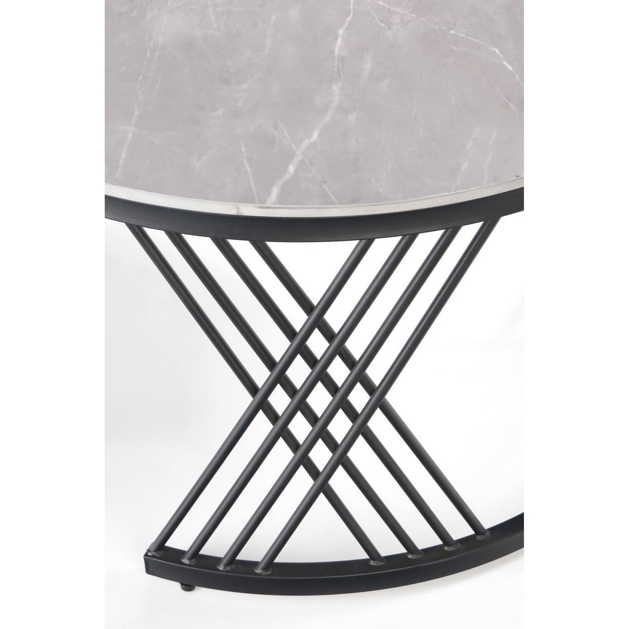 Set 2 masute cafea FLAMINGO, gri cu efect de marmura/negru, ceramica/metal