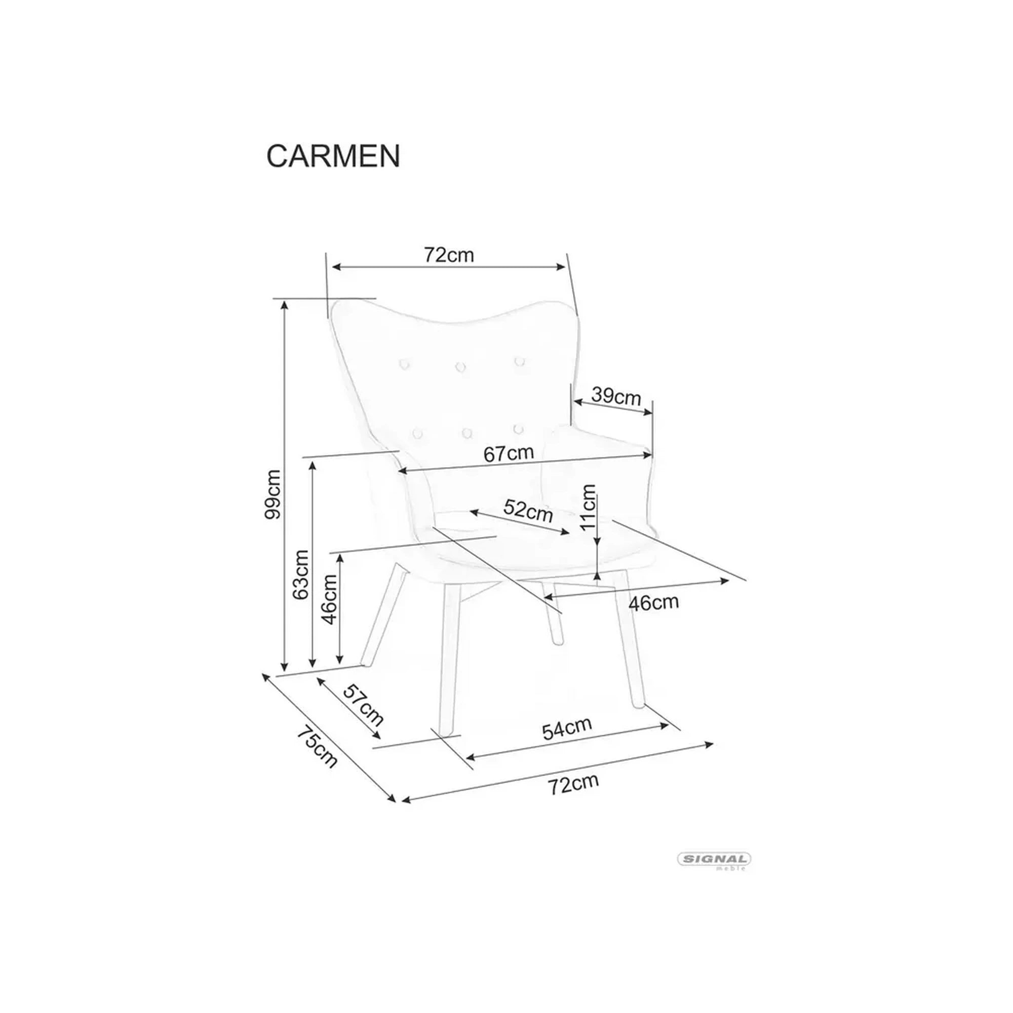 Fotoliu CARMEN, stofa catifelata caramiziu - Bluvel 4215, 72x75x99 cm