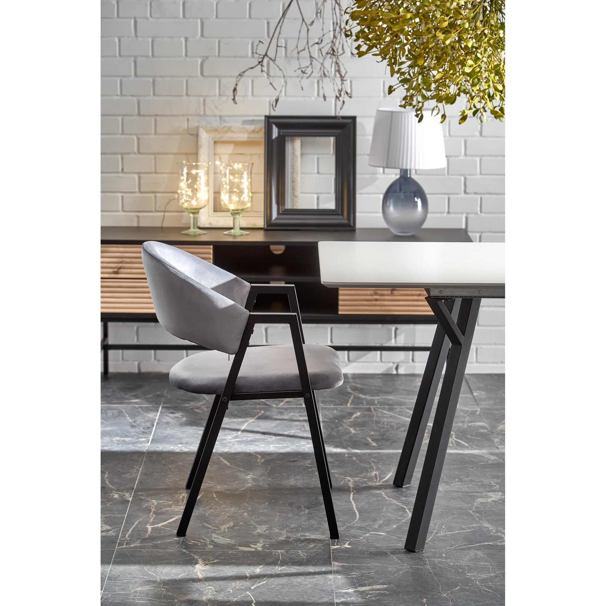 Scaun K473, stofa catifelata gri, 54x58x82 cm