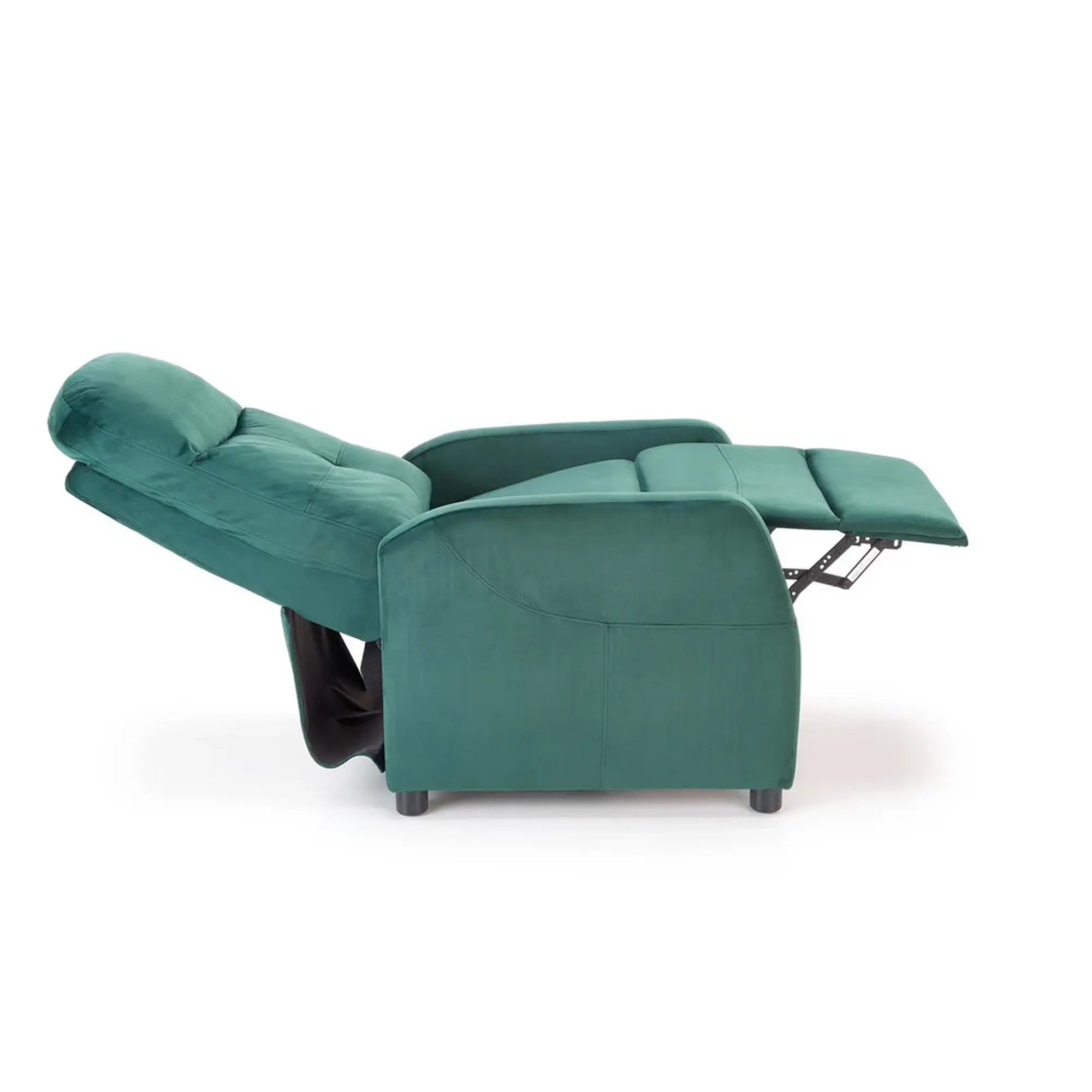 Fotoliu FELIPE 2, verde inchis/negru, stofa catifelata/plastic, 64x84/135x76/103 cm