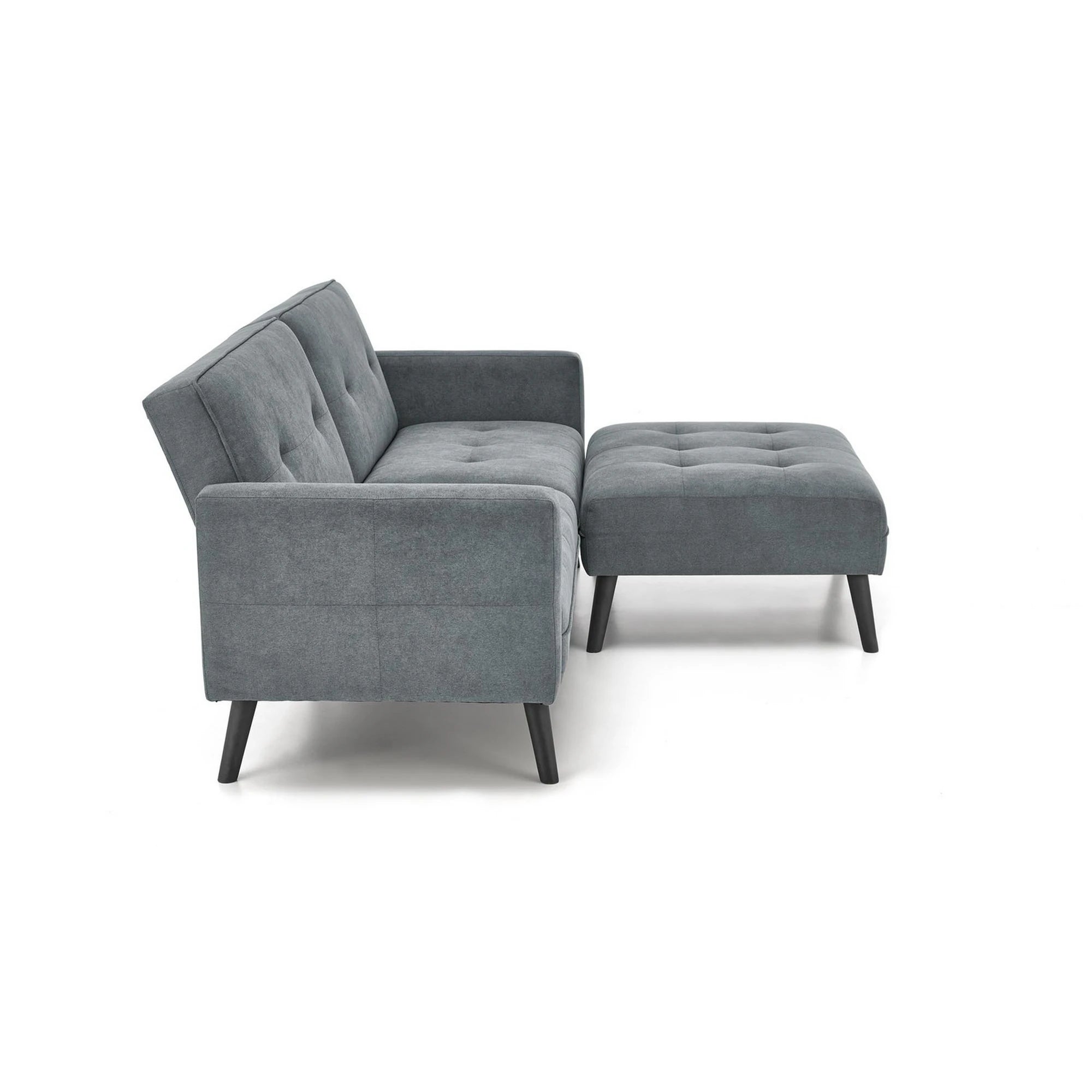 Canapea extensibila CORNELIUS, gri/negru, stofa clasica/lemn, 200x153/167x80 cm