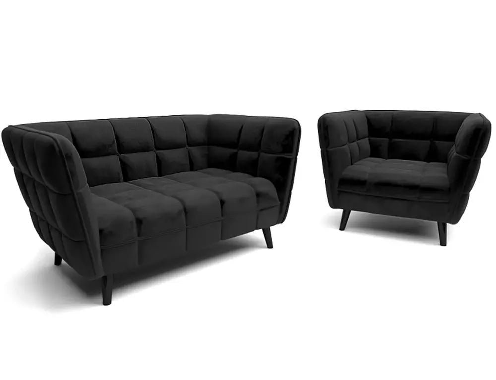 Canapea CASTELLO 2, negru - Bluvel 19, stofa catifelata/lemn, 145x85x78 cm