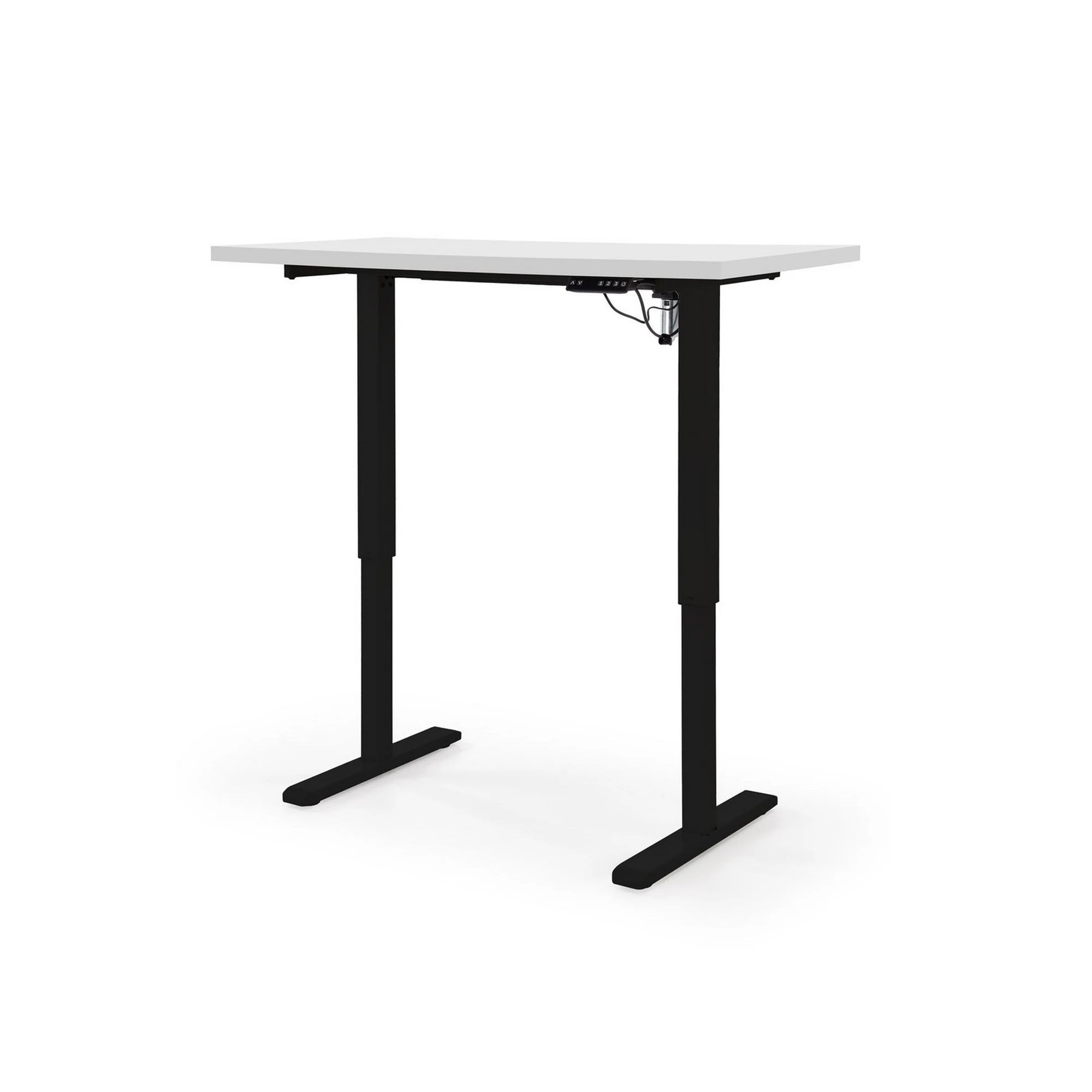 Masa birou B54, alb/negru, PAL laminat/otel, 120x60x75-120 cm