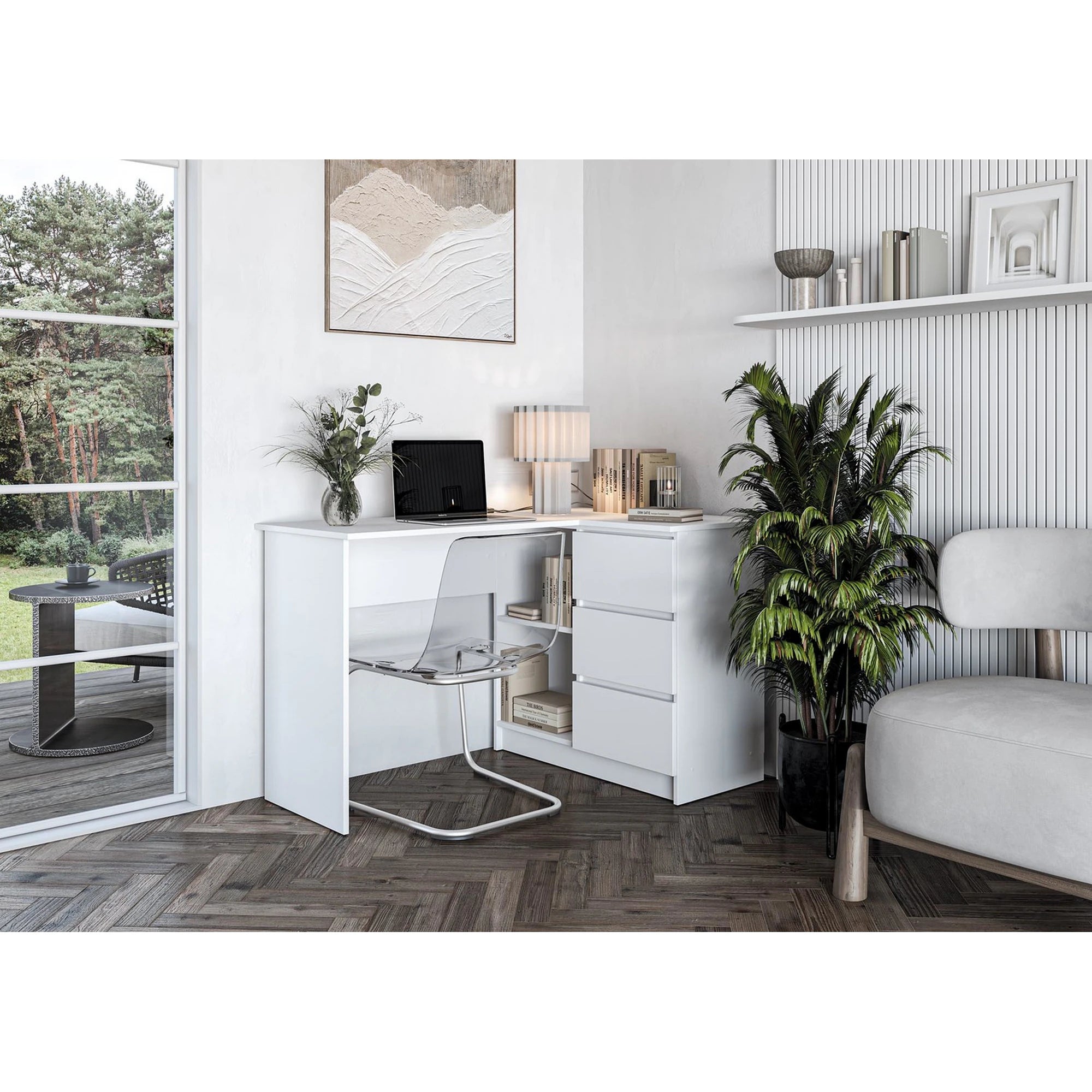 Birou BEGA, alb, PAL laminat, 124x85x76 cm