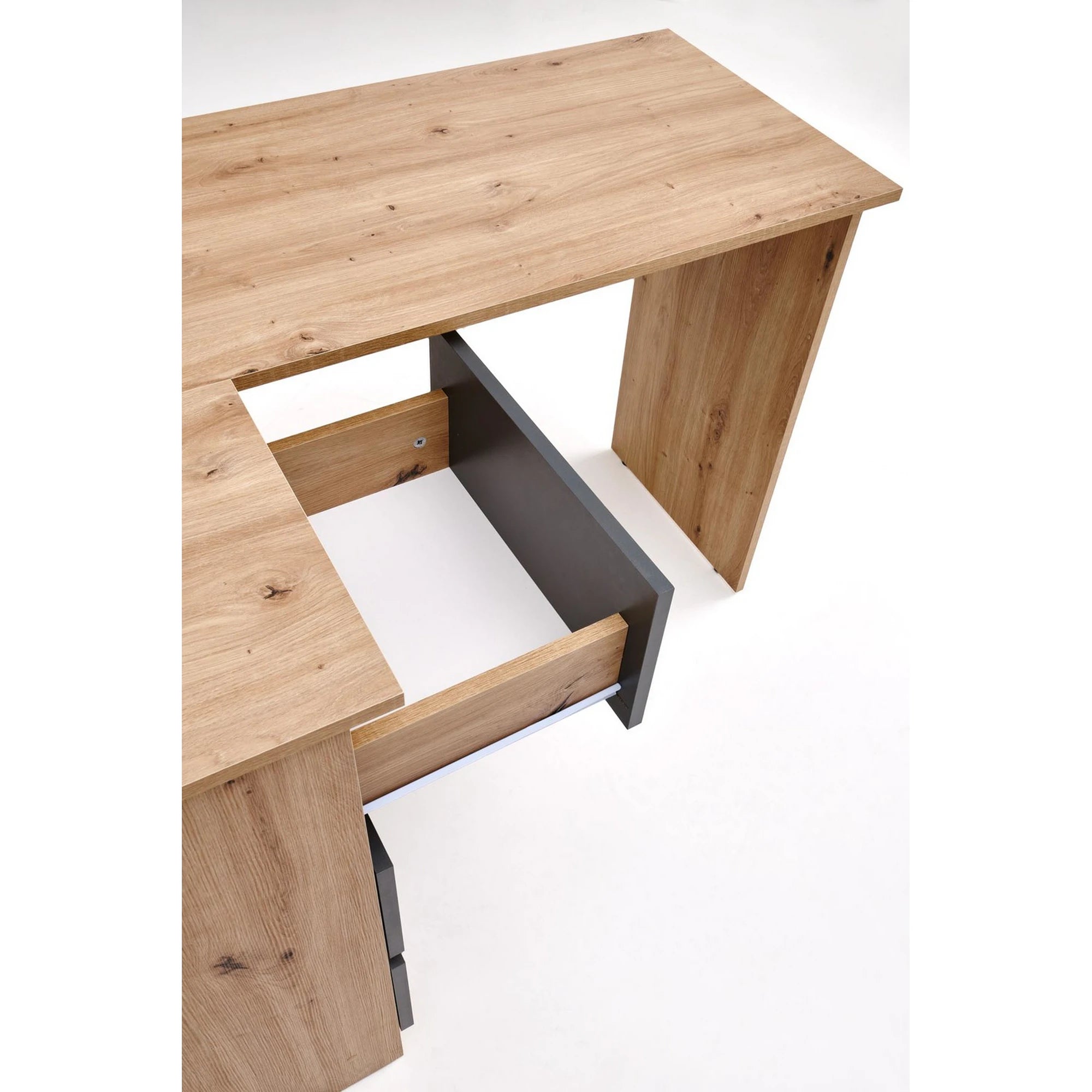 Birou BEGA, stejar artisan/gri grafit, PAL laminat, 124x85x76 cm