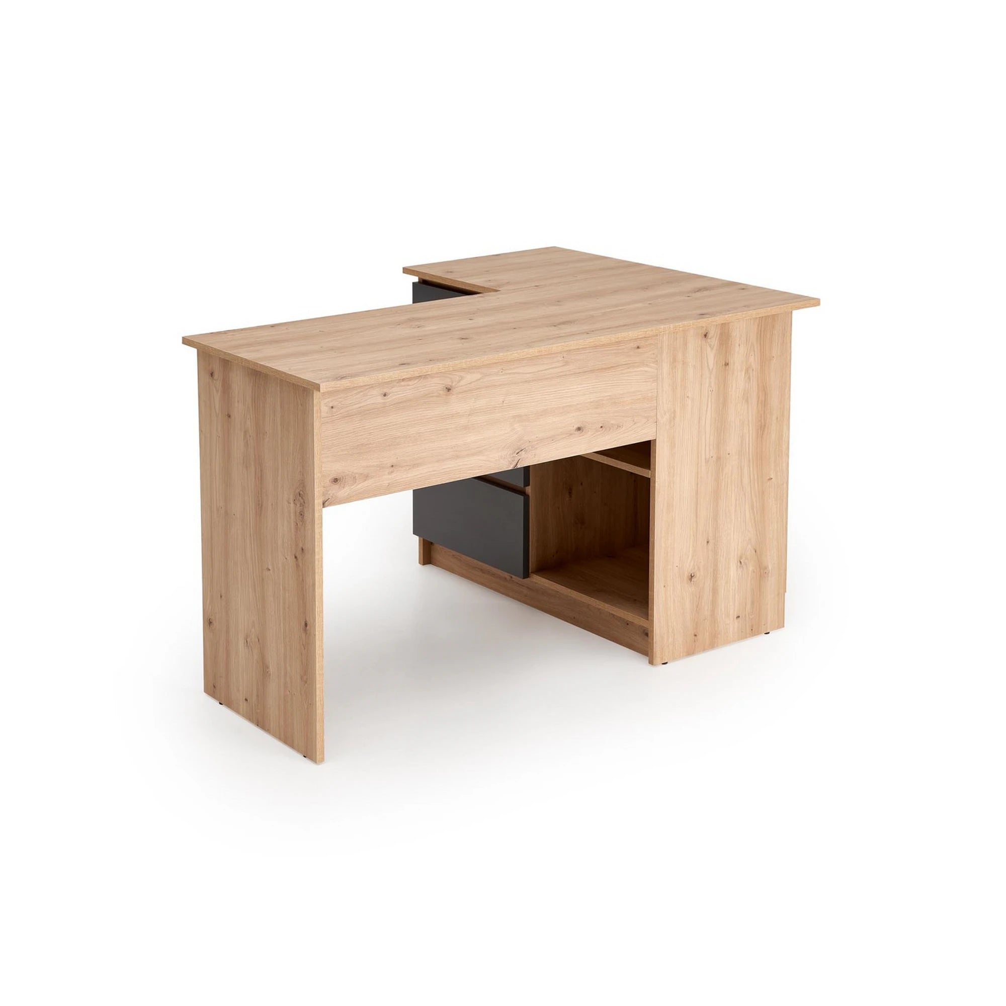 Birou BEGA, stejar artisan/gri grafit, PAL laminat, 124x85x76 cm