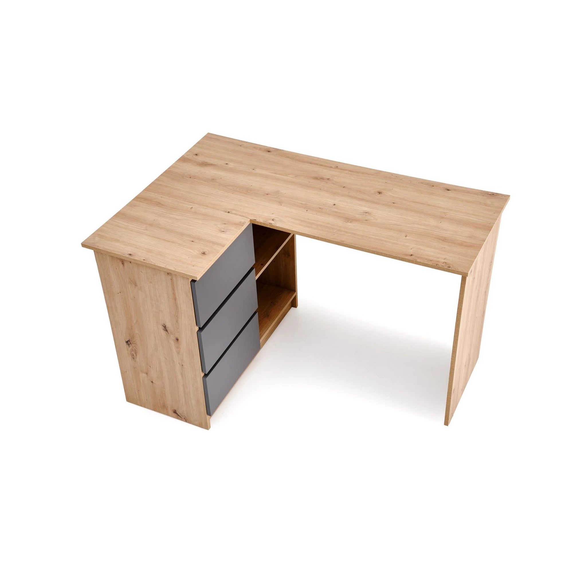 Birou BEGA, stejar artisan/gri grafit, PAL laminat, 124x85x76 cm