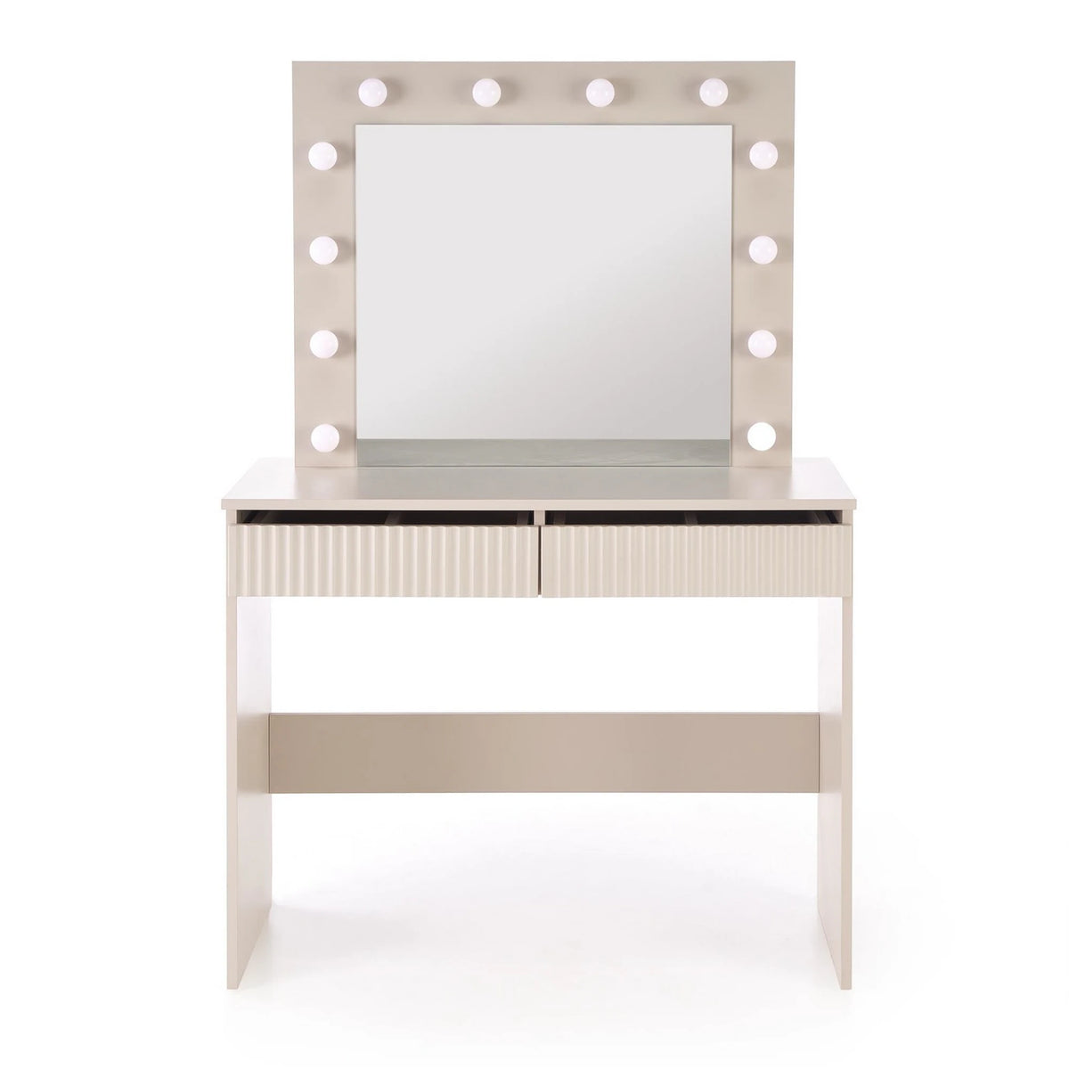 Masa de toaleta HOLLYWOOD 2, casmir, PAL laminat, cu oglinda si iluminare LED, 94x43x140 cm