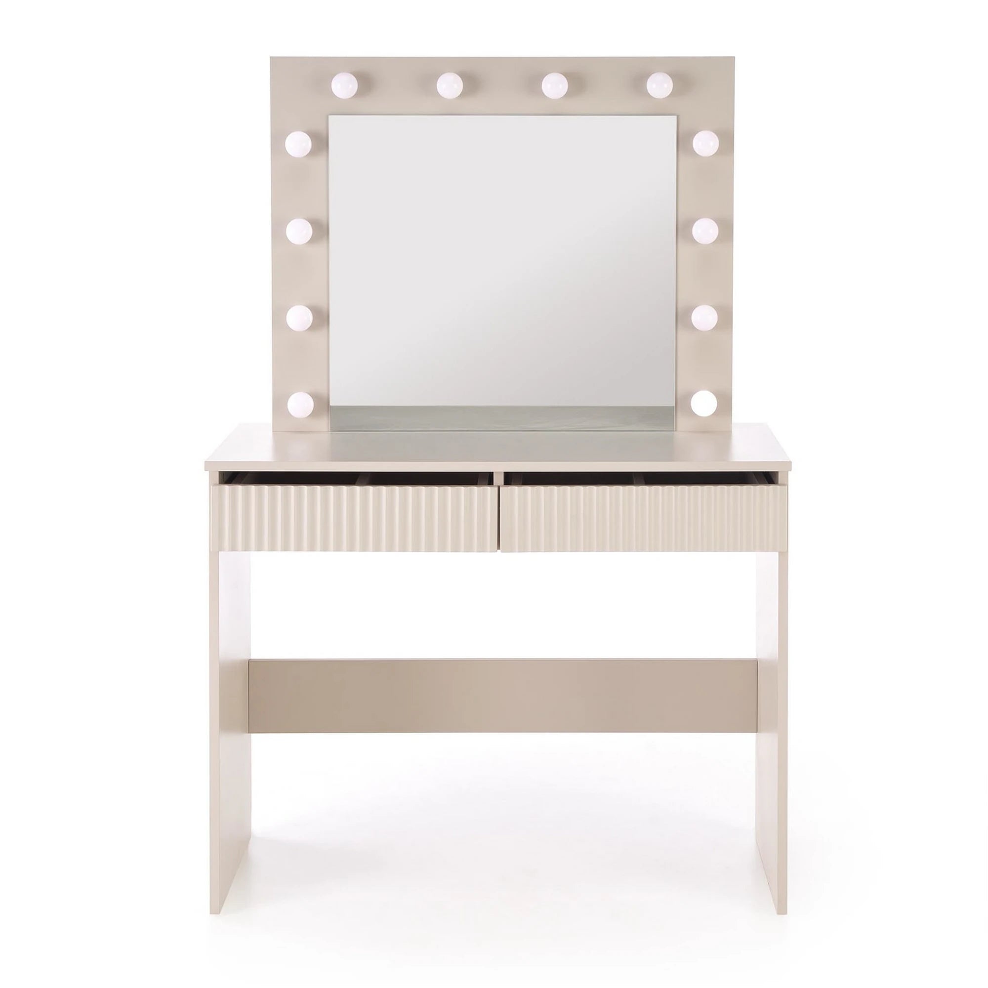 Masa de toaleta HOLLYWOOD 2, casmir, PAL laminat, cu oglinda si iluminare LED, 94x43x140 cm