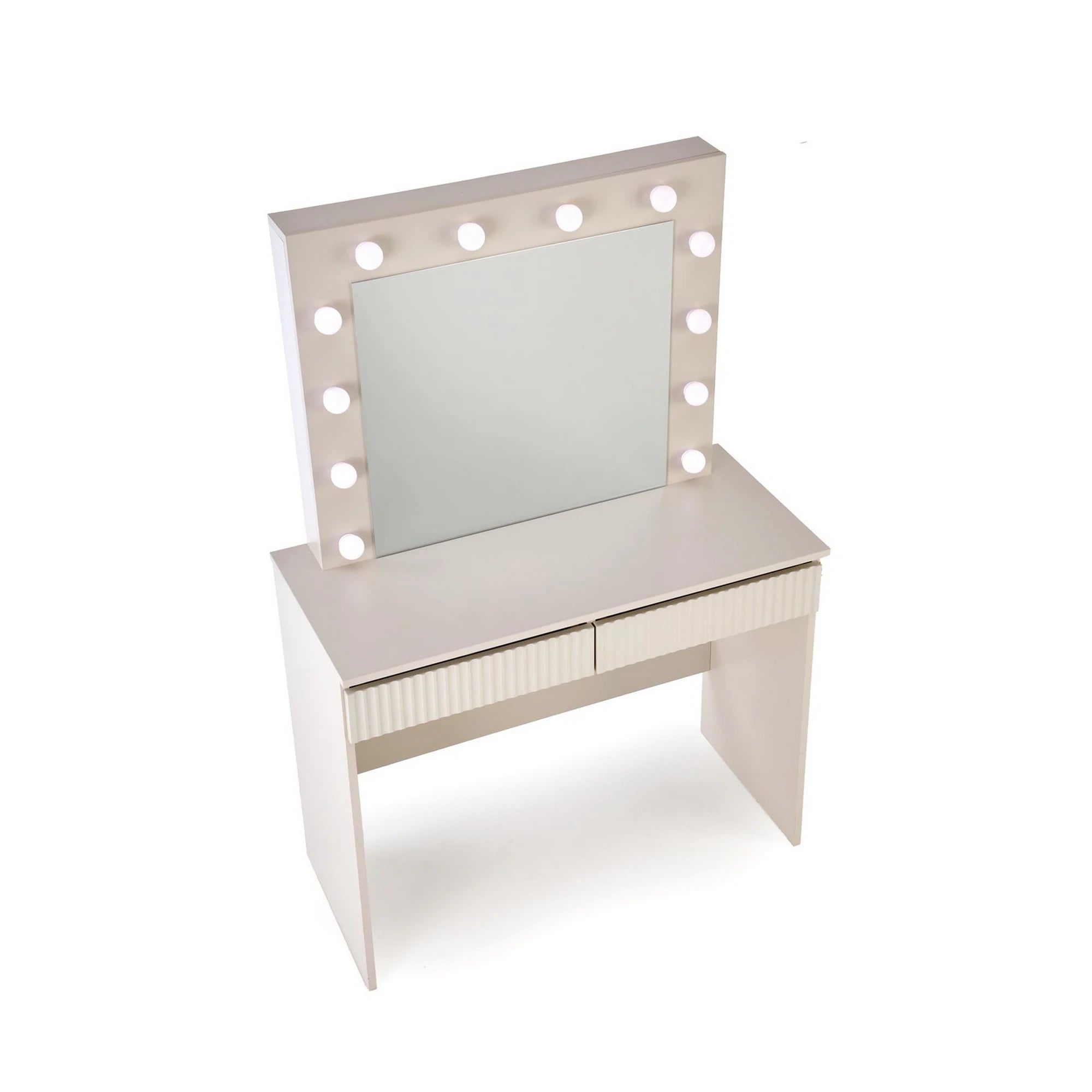 Masa de toaleta HOLLYWOOD 2, casmir, PAL laminat, cu oglinda si iluminare LED, 94x43x140 cm
