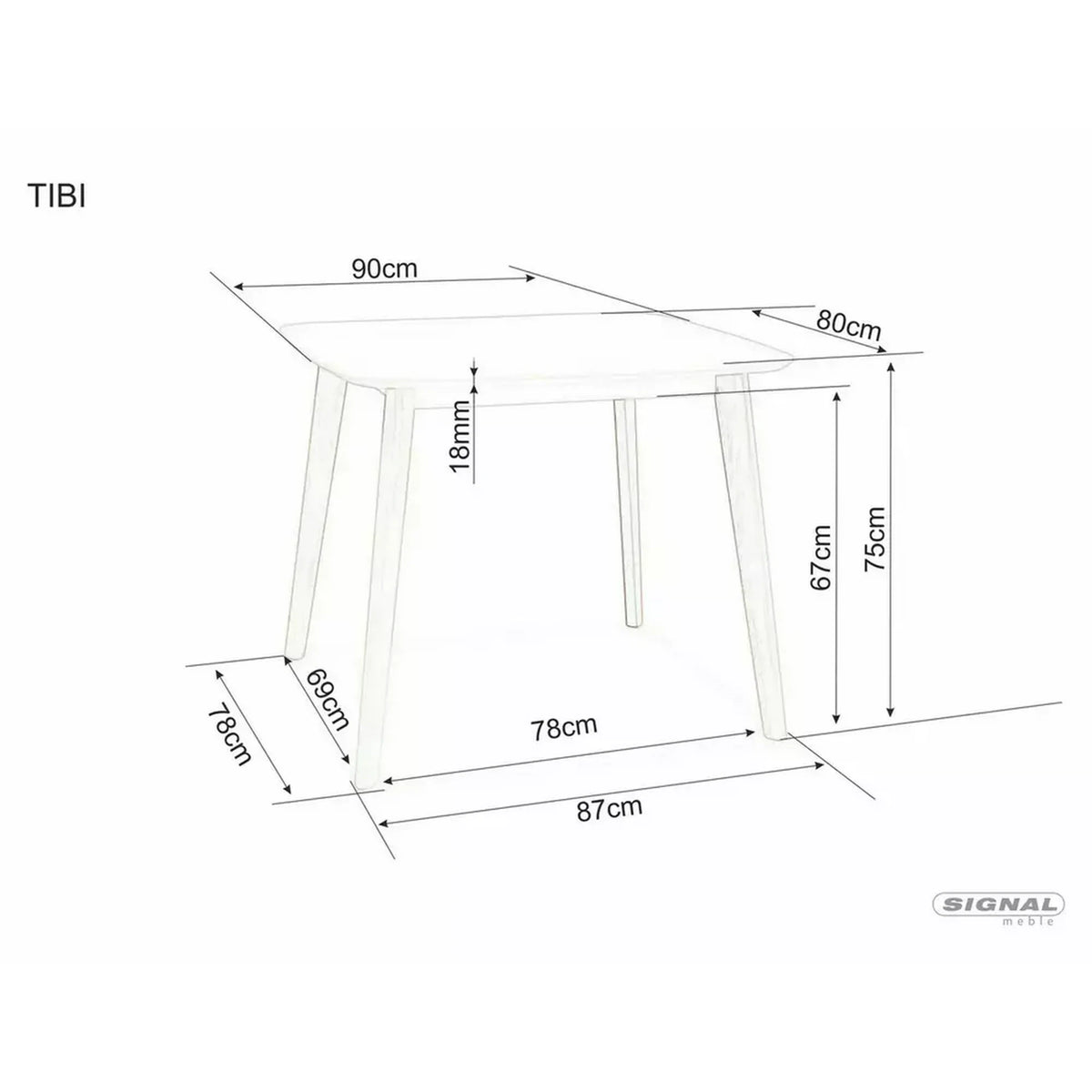 Masa TIBI, alb/stejar, 90x80x75 cm