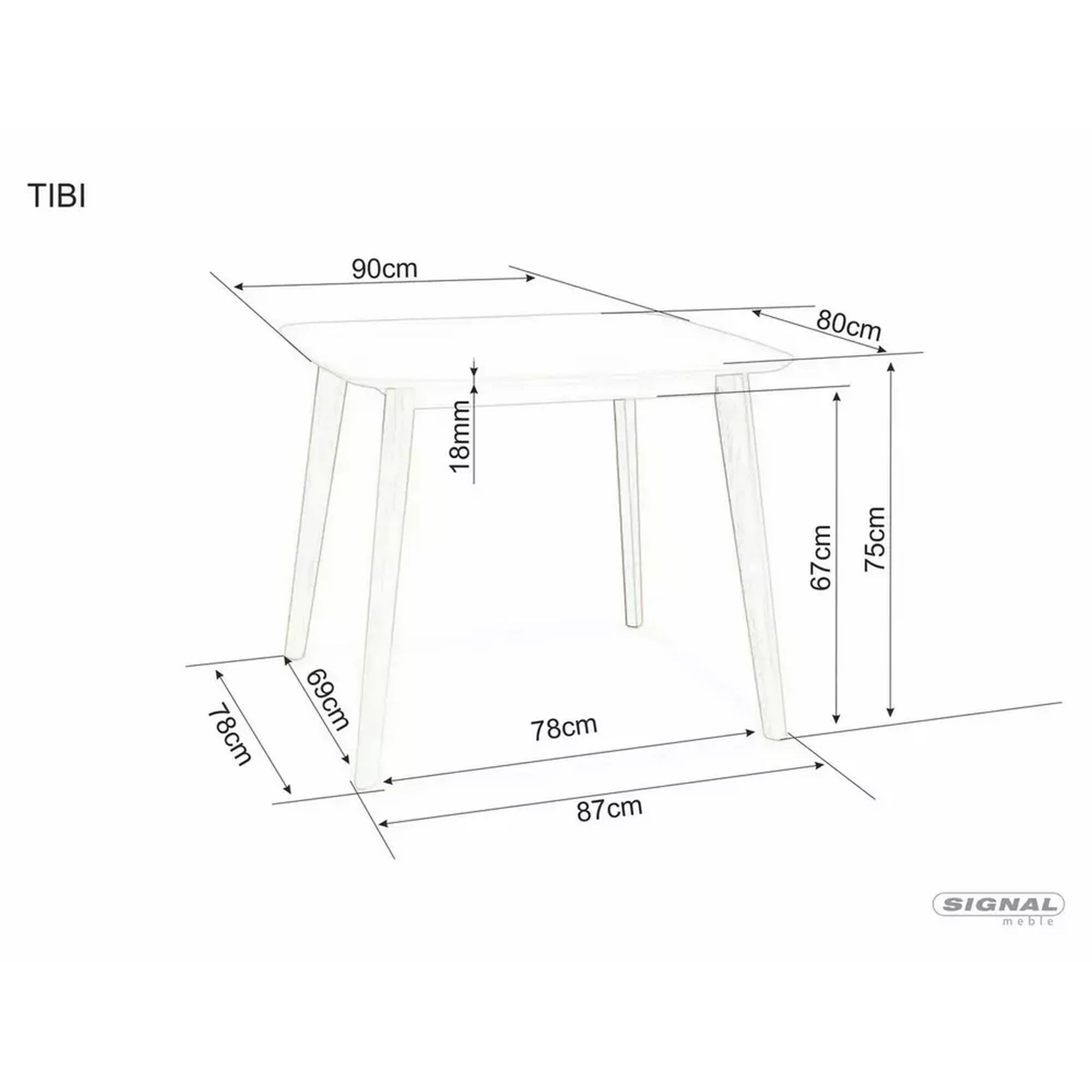 Masa TIBI, alb/stejar, 90x80x75 cm