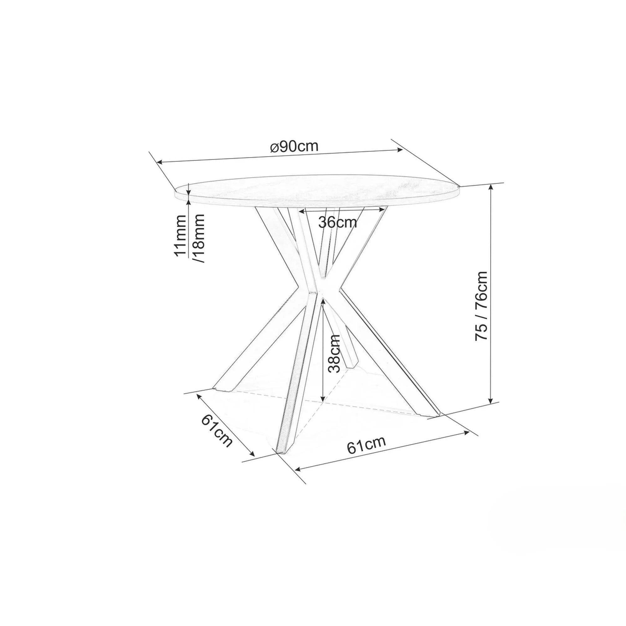 Masa TALIA, alb cu efect de marmura/negru mat, ceramica/metal, 90x90x75 cm