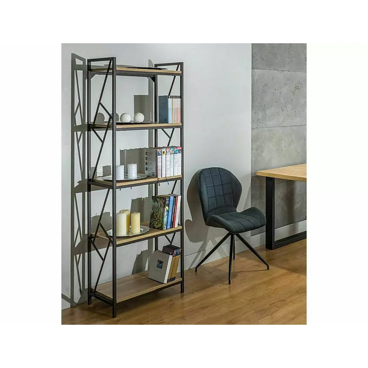 Etajera TABLO R5, stejar/maro inchis, PAL laminat/metal, 60x40x180 cm