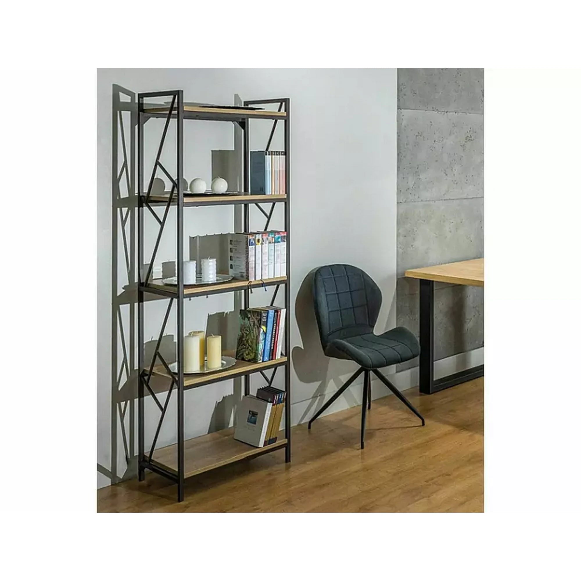 Etajera TABLO R5, stejar/maro inchis, PAL laminat/metal, 60x40x180 cm