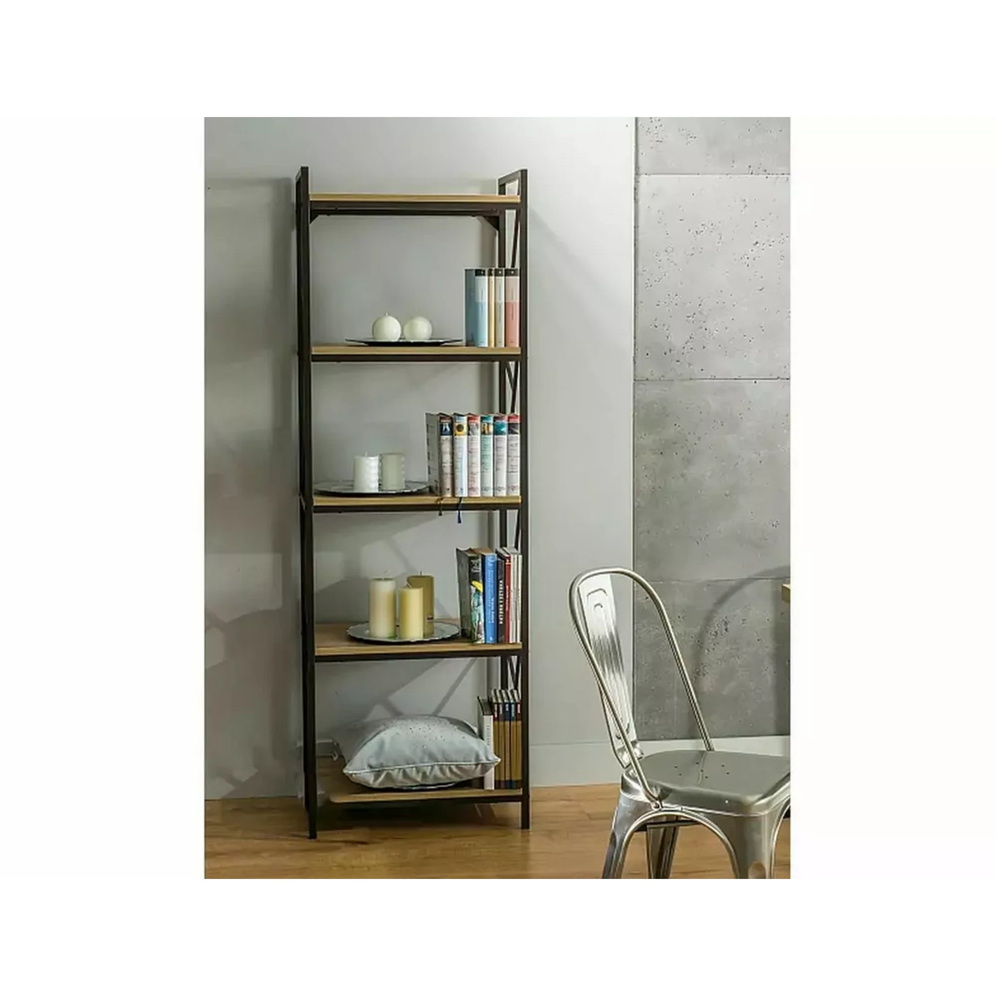 Etajera TABLO R5, stejar/maro inchis, PAL laminat/metal, 60x40x180 cm