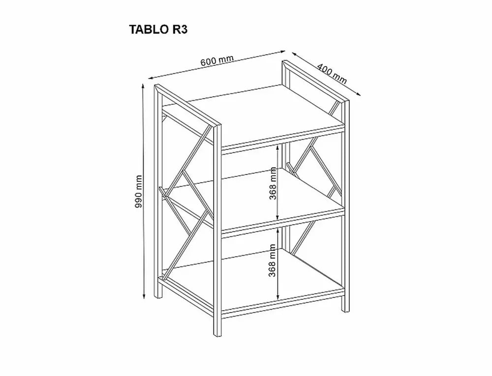Etajera TABLO R3, stejar/maro inchis, PAL laminat/metal, 60x40x99 cm