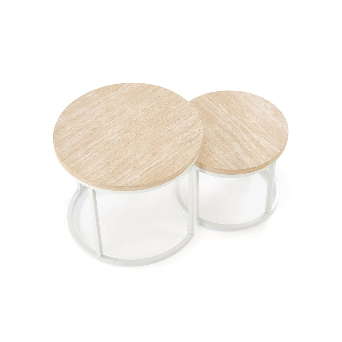 Set 2 masute cafea OREO, piatra travertin/alb