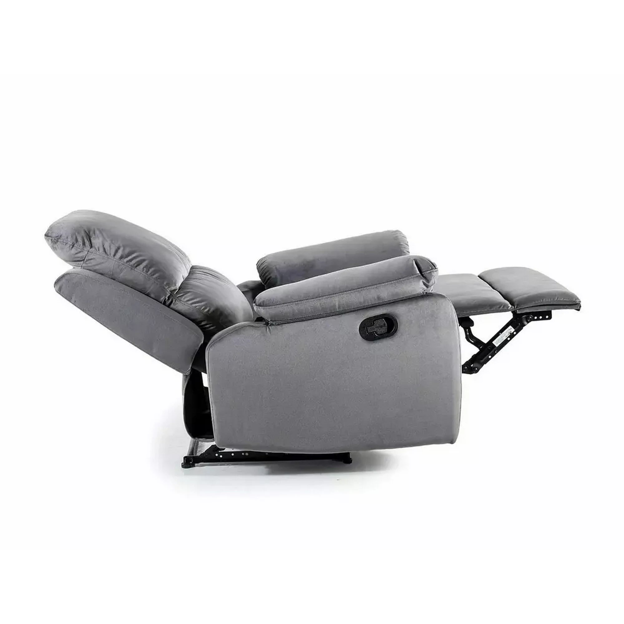 Fotoliu recliner SPENCER 1, gri/negru, stofa catifelata/metal, 80x94/164x101 cm