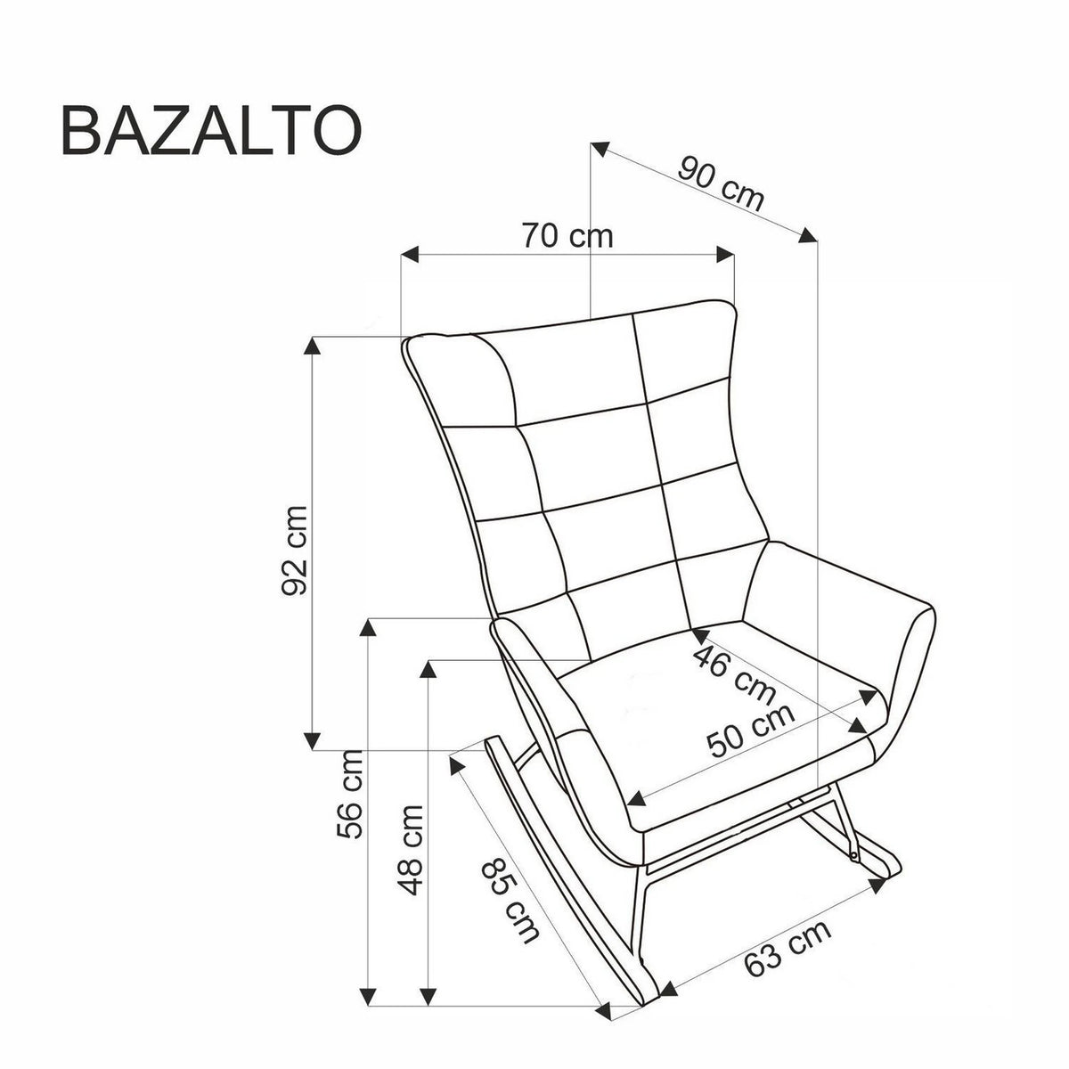 Fotoliu balansoar BAZALTO, negru, stofa catifelata, 70x90x92 cm