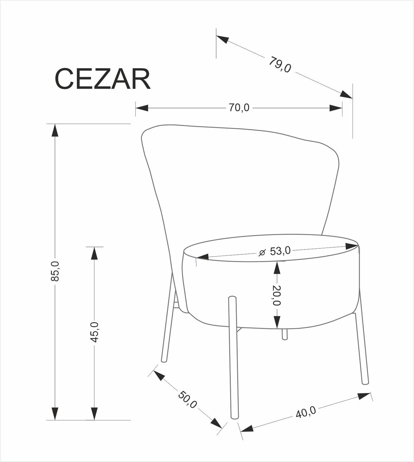 Fotoliu CEZAR, bej/negru, stofa catifelata/otel, 70x79x85 cm
