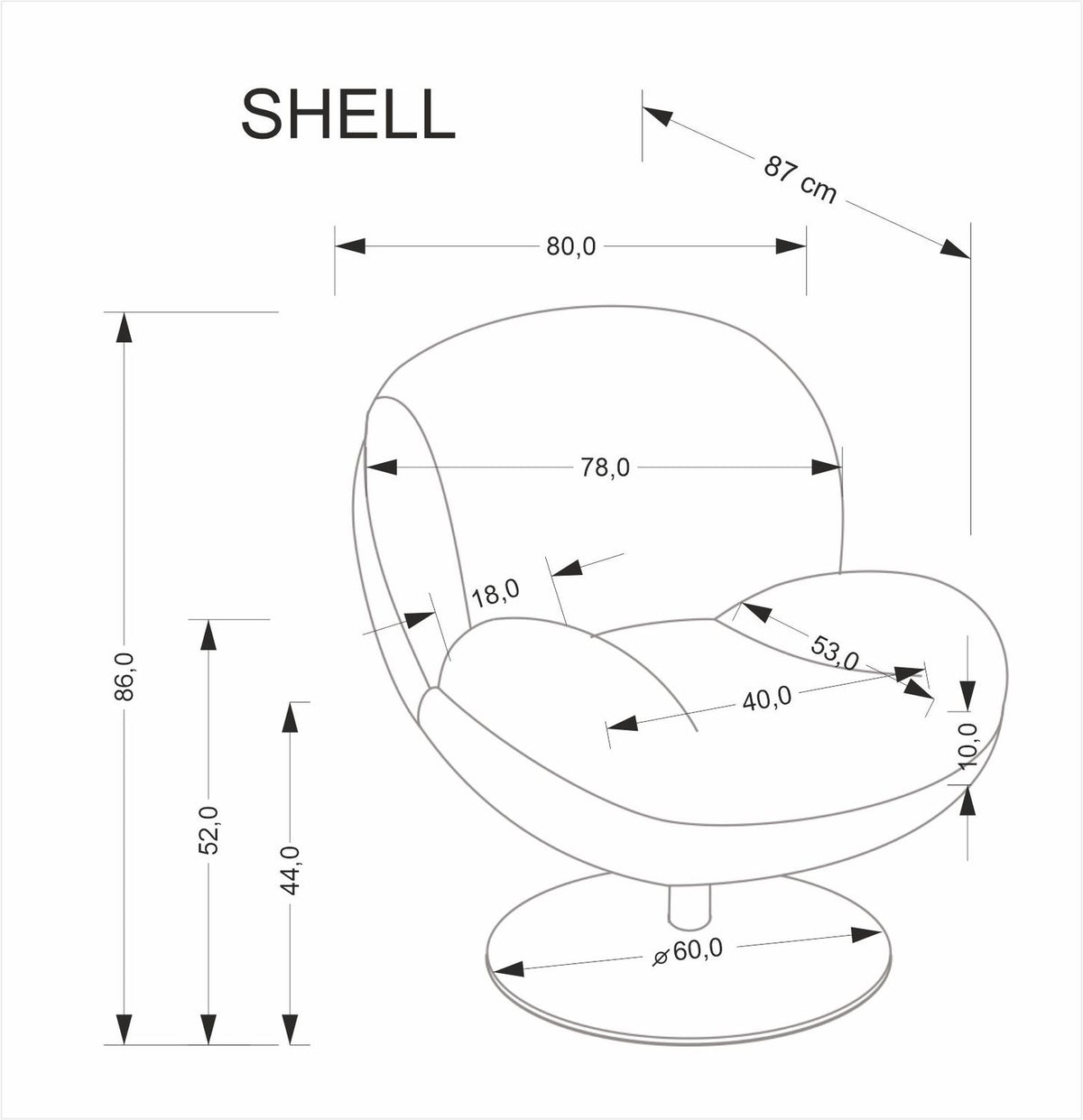 Fotoliu SHELL, blana artificiala crem - Lapit 23, 80x87x86 cm
