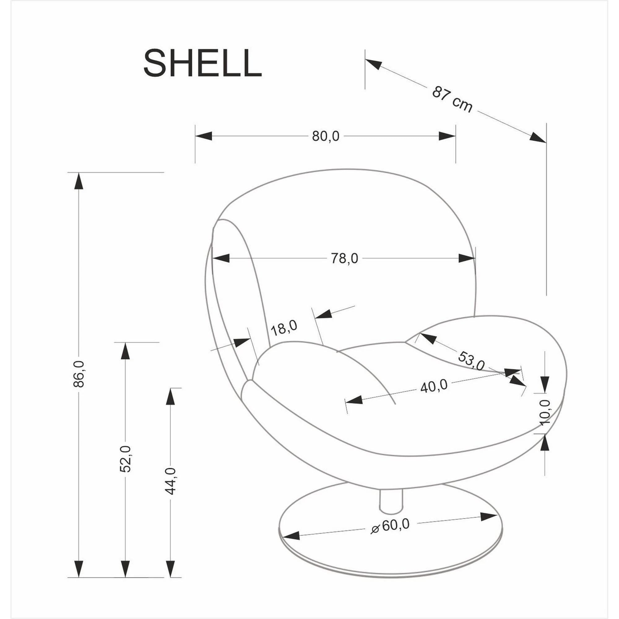 Fotoliu SHELL, blana artificiala gri - Lapit 06, 80x87x86 cm