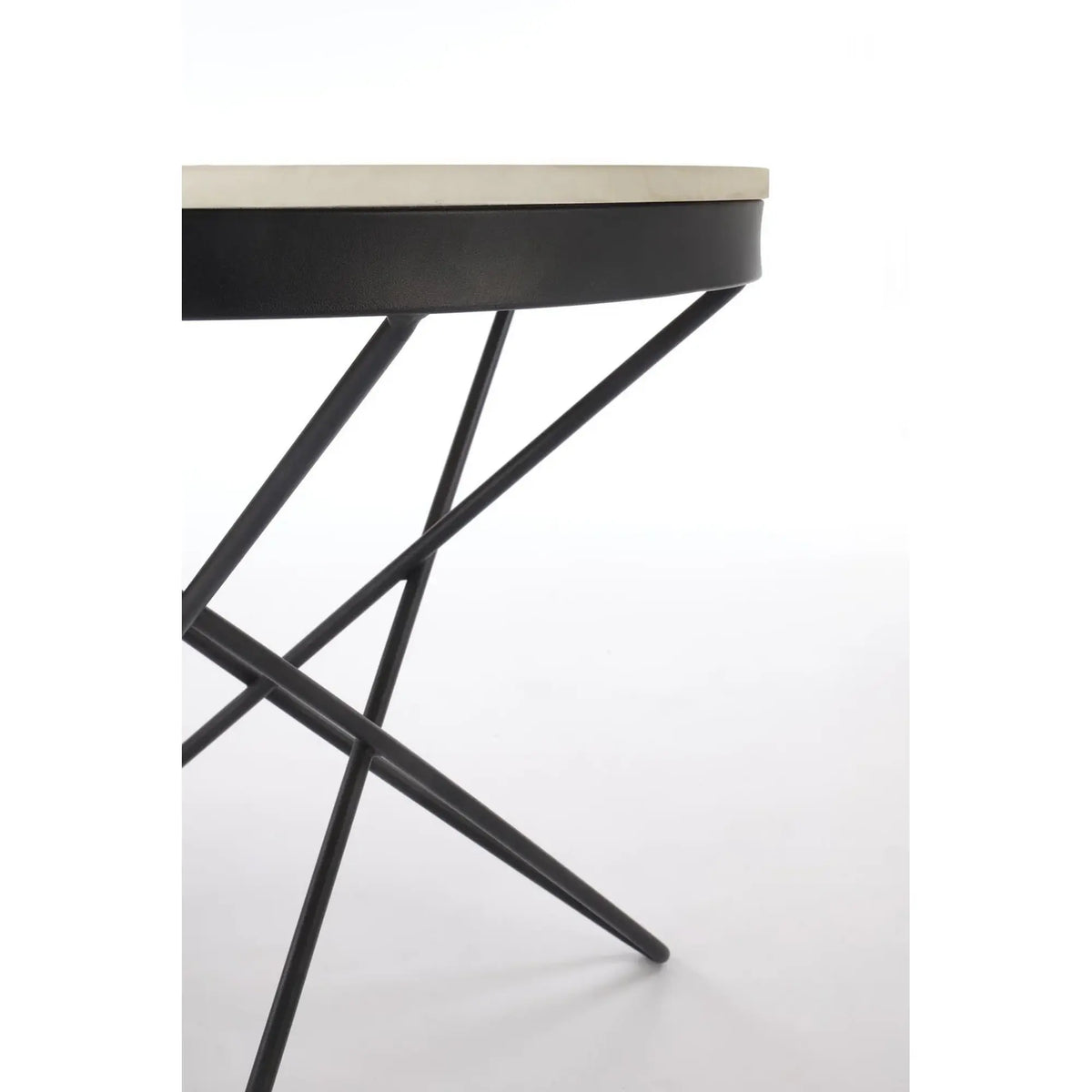Masuta LEILA 2, alb cu efect de marmura/negru, piatra sinterizata/otel, 60x55 cm