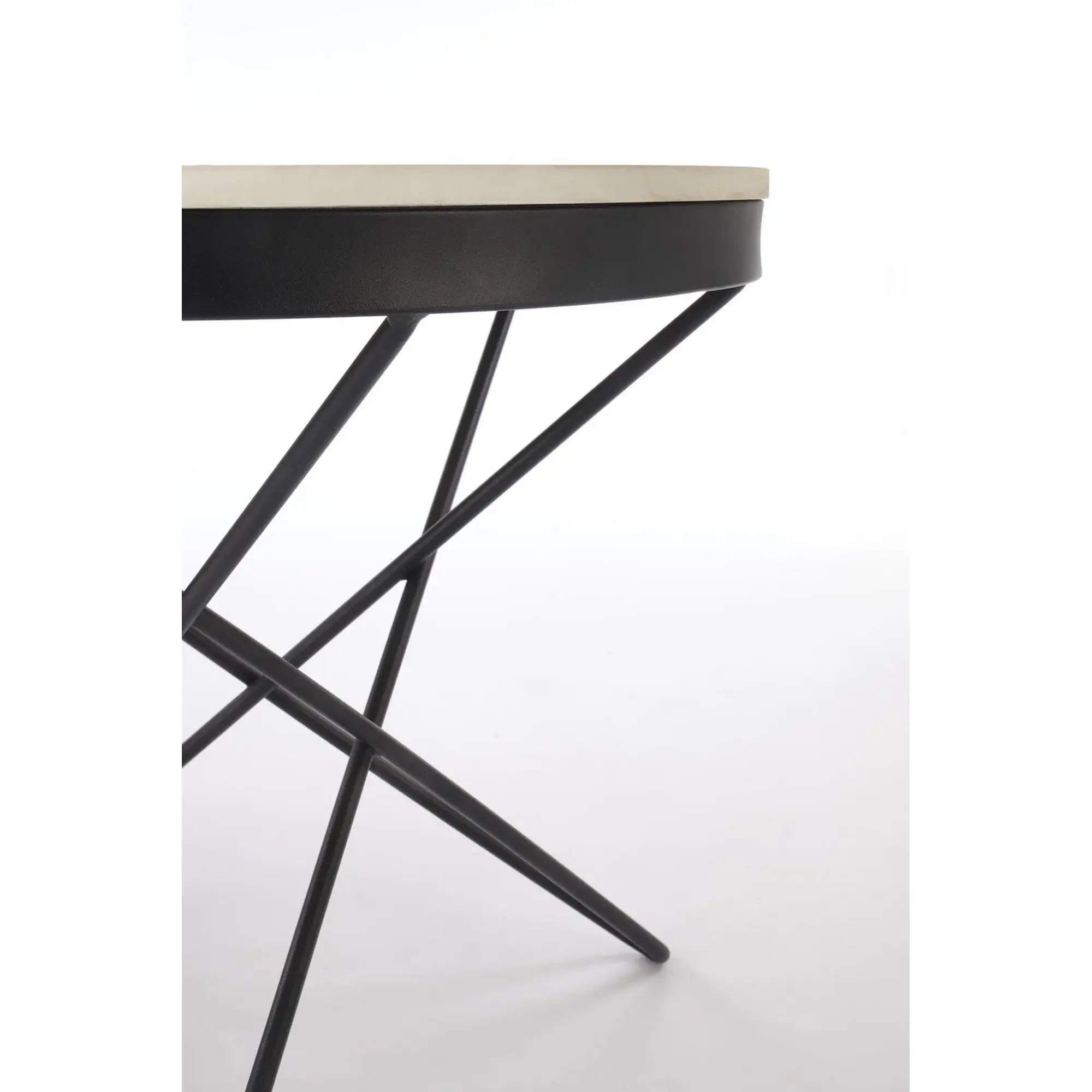 Masuta LEILA 2, alb cu efect de marmura/negru, piatra sinterizata/otel, 60x55 cm