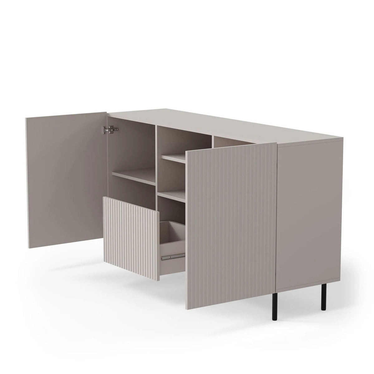 Comoda PAXOS KM-1, casmir/negru, PAL laminat/otel, 150x40x84 cm