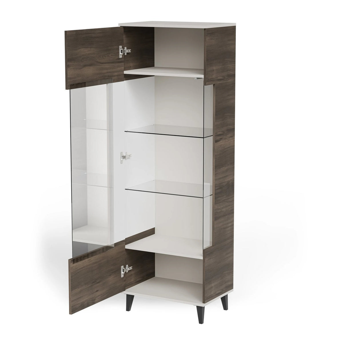 Vitrina RANDOM, nuc/casmir/negru, PAL furniruit/polipropilena, 60x40x182 cm