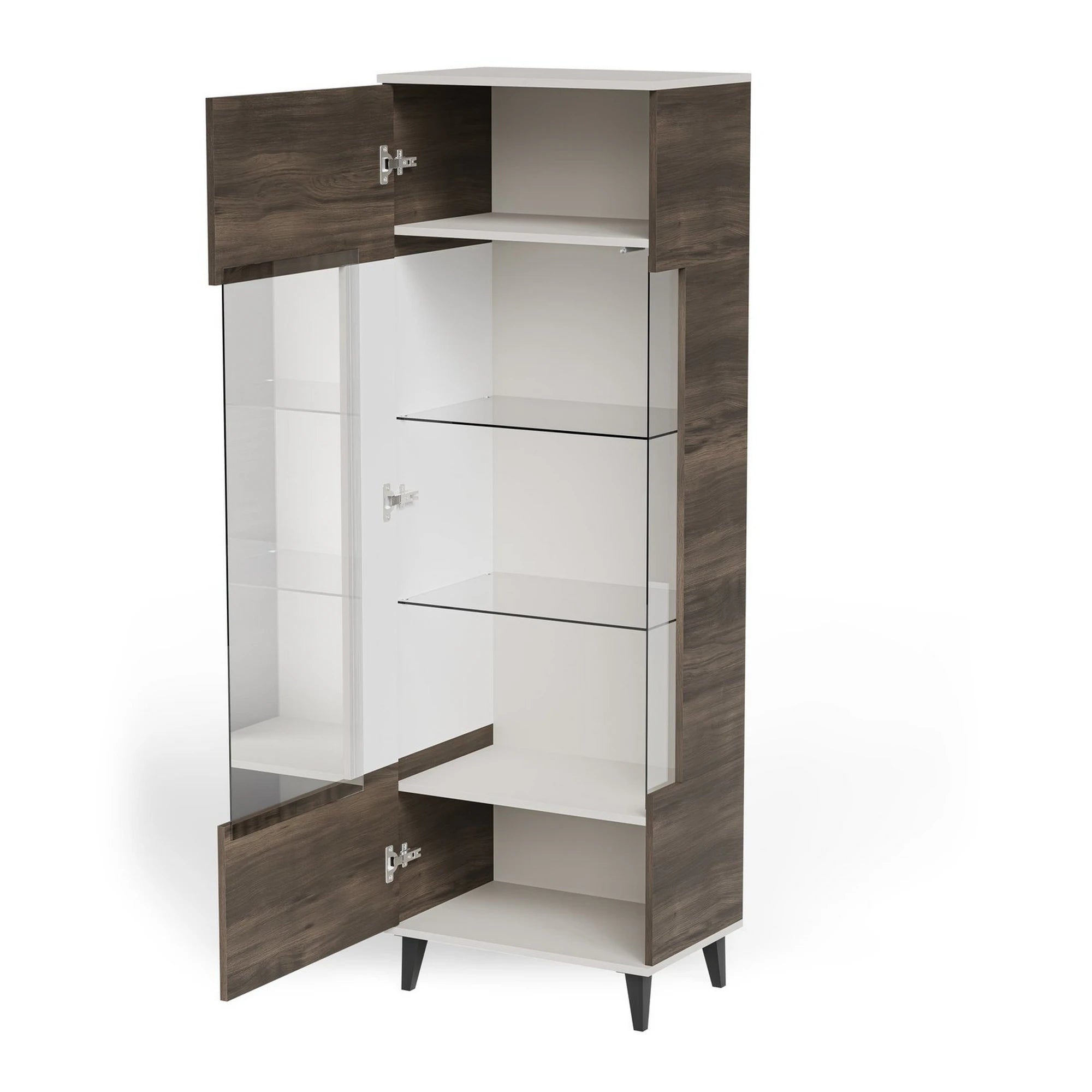 Vitrina RANDOM, nuc/casmir/negru, PAL furniruit/polipropilena, 60x40x182 cm