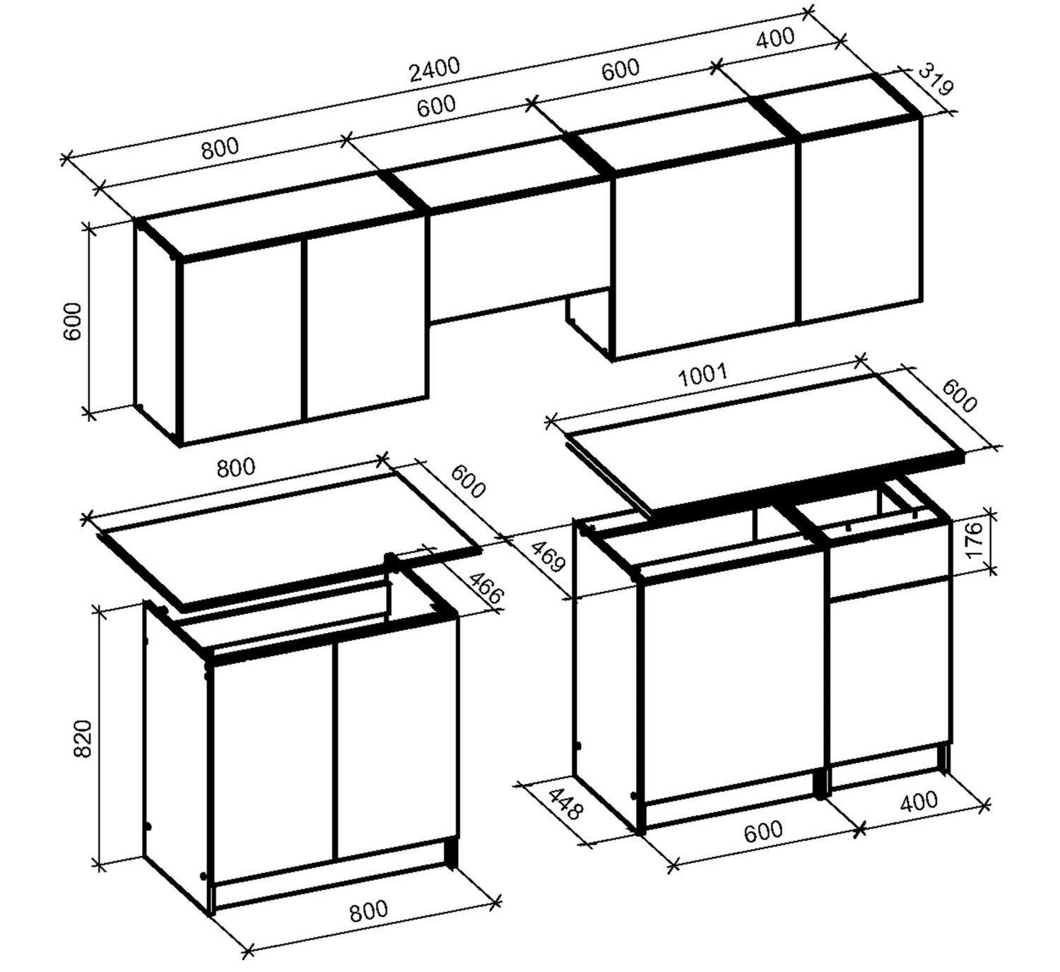 Set bucatarie WENDY, stejar/casmir, PAL, 240 cm