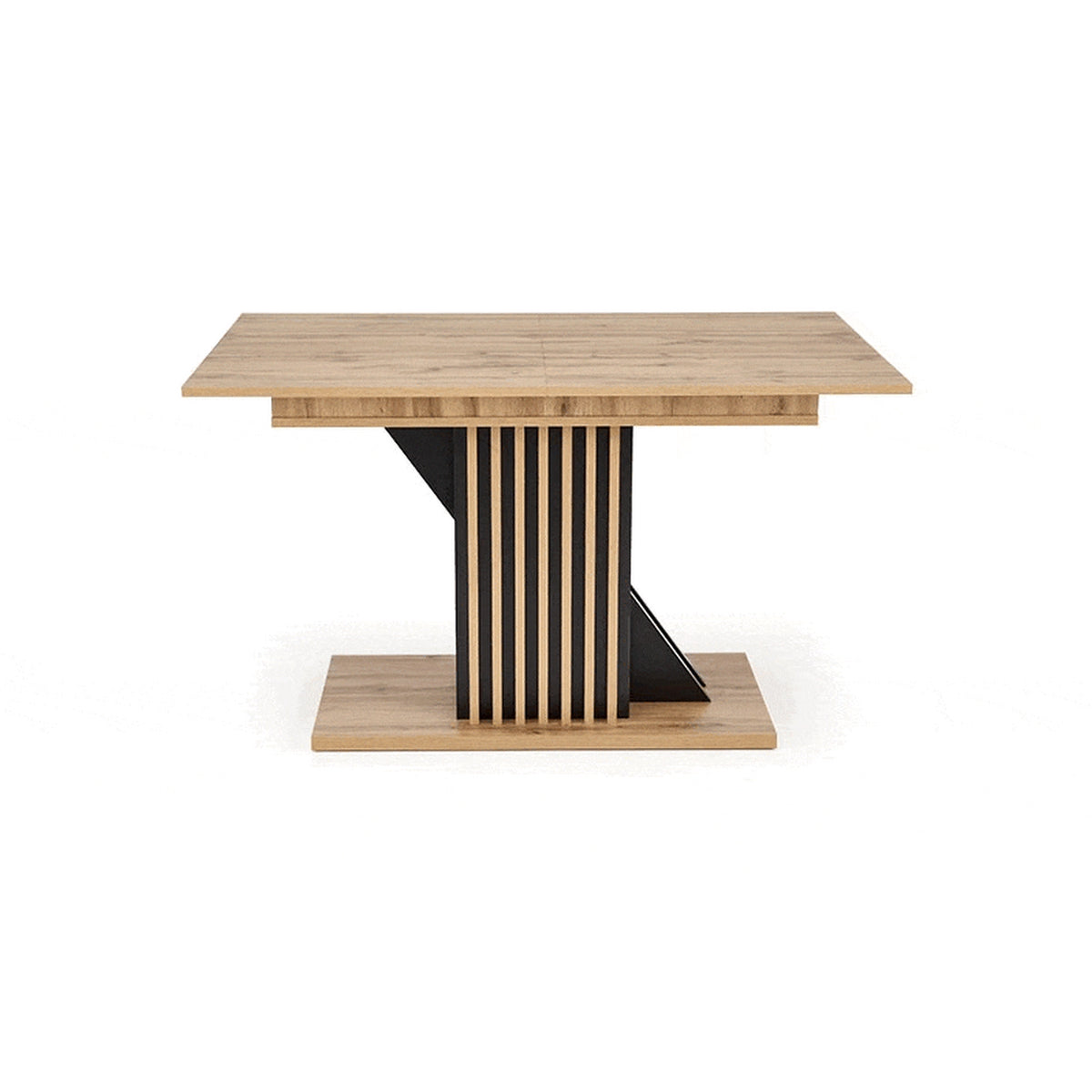 Masa living moderna FABIANO, stejar/negru, PAL laminat, 130/175x85x76 cm