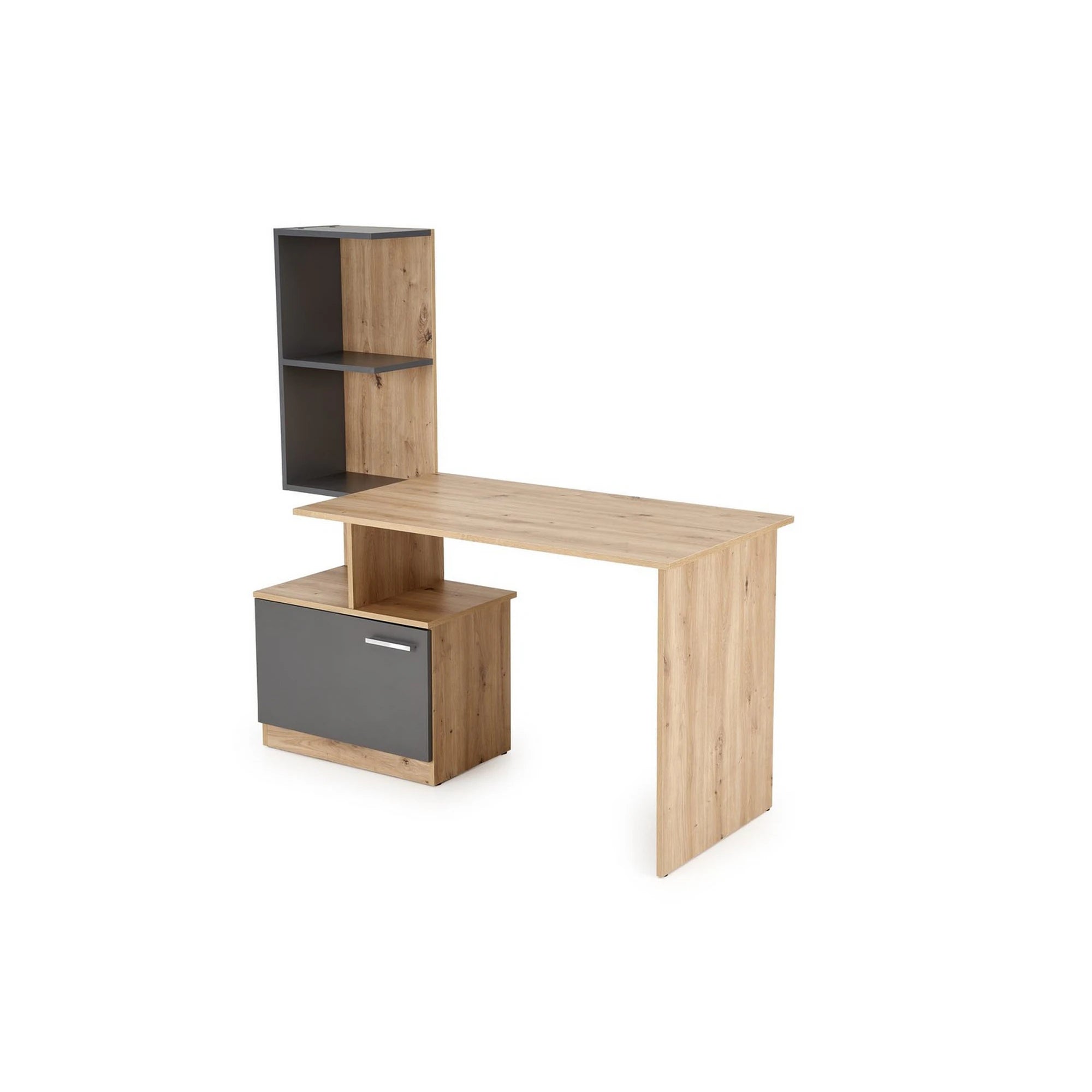 Birou MISO, stejar artisan/gri grafit, PAL laminat, 144x60x142 cm