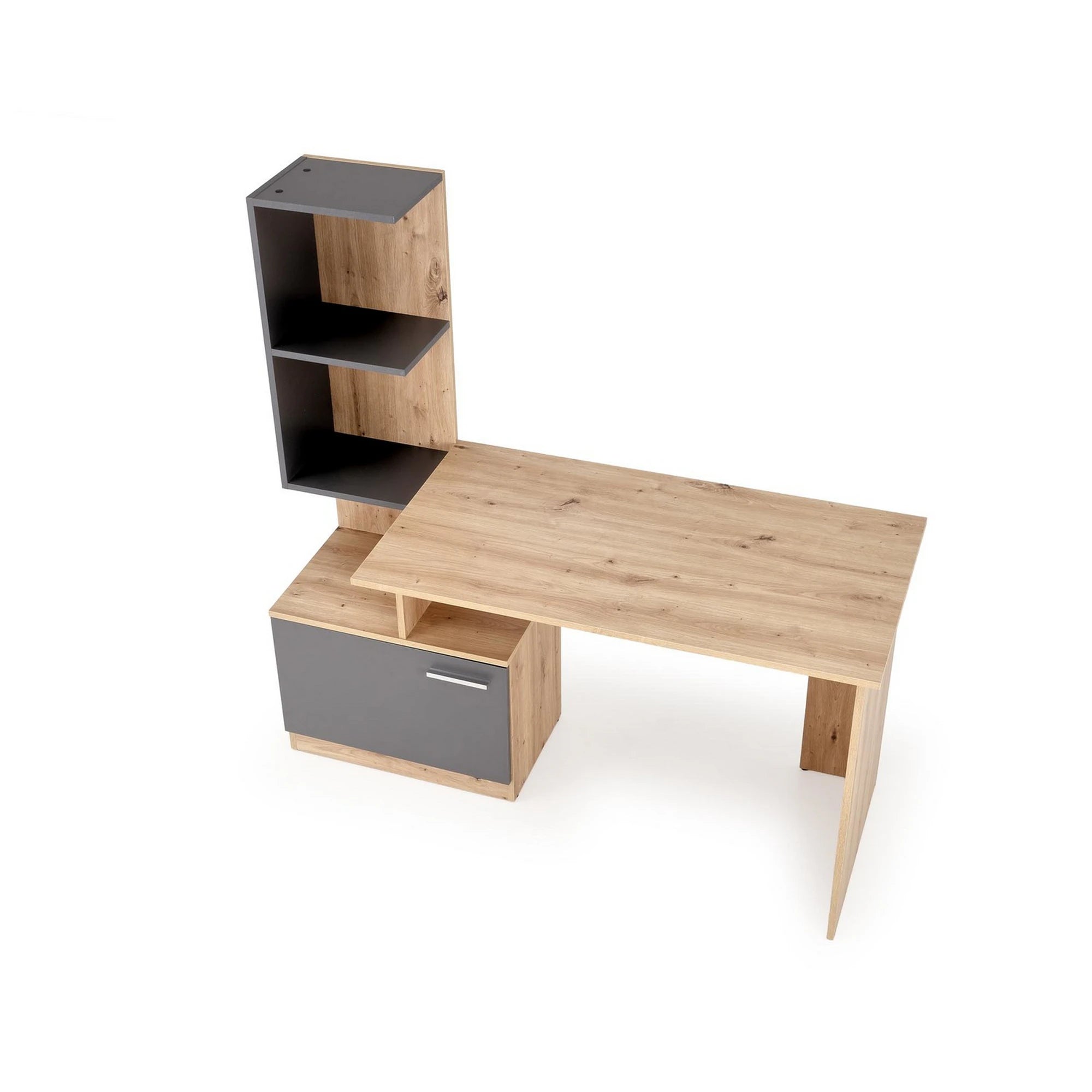 Birou MISO, stejar artisan/gri grafit, PAL laminat, 144x60x142 cm