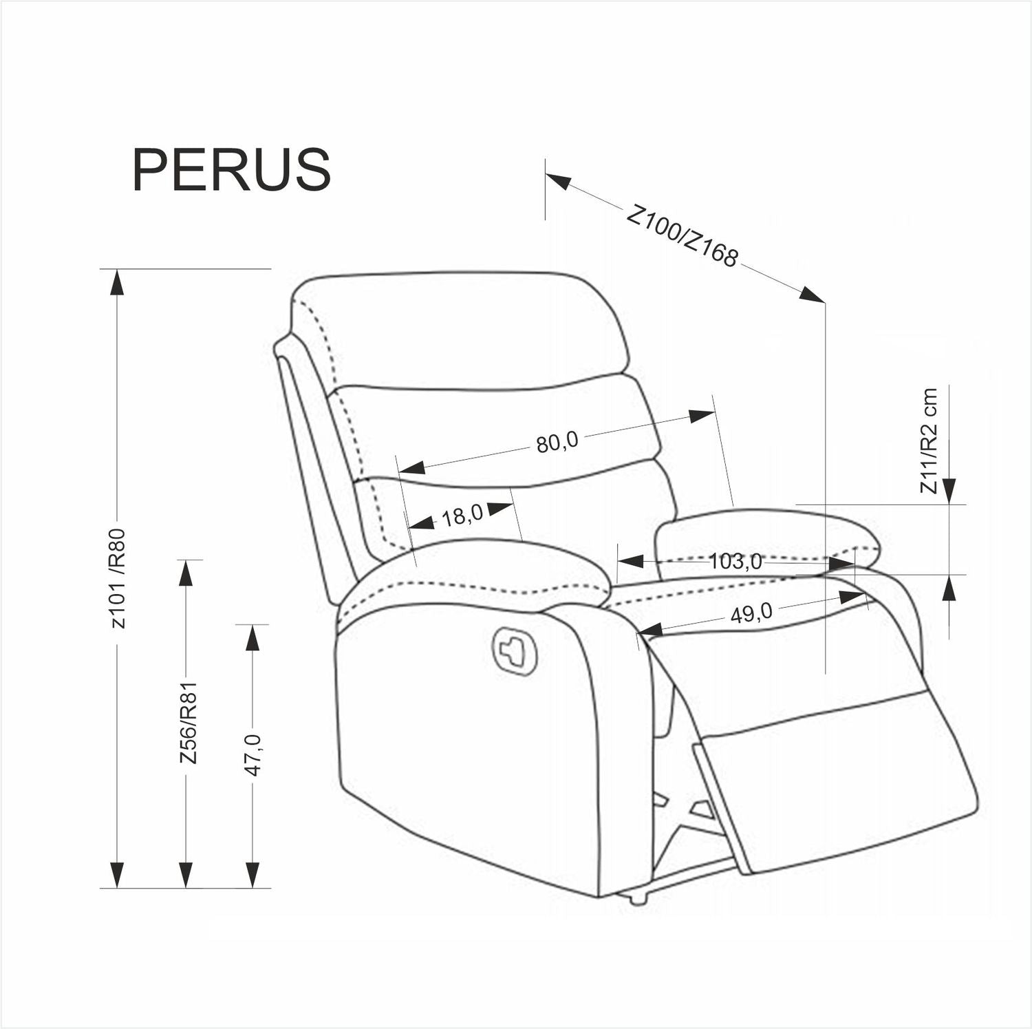 Fotoliu rabatabil PERUS, bej/negru, piele ecologica/metal, 80x100/168x101/80 cm