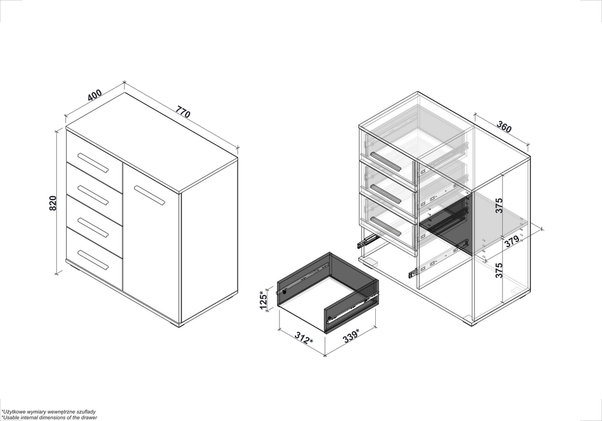 Comoda LIMA KM2, alb, PAL, 77x40x82 cm