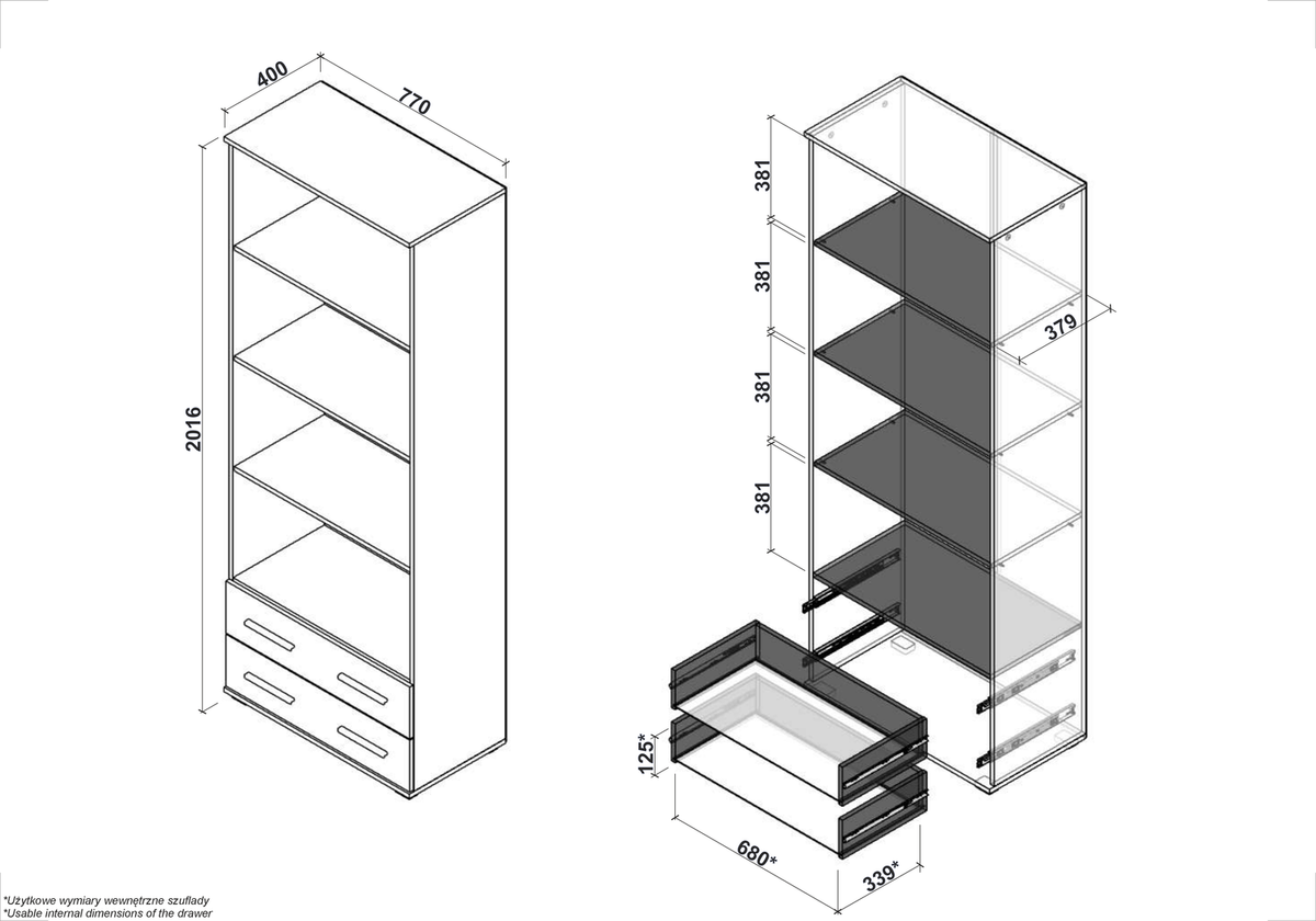Biblioteca LIMA, alb/stejar sonoma, PAL laminat, 77x40x200 cm