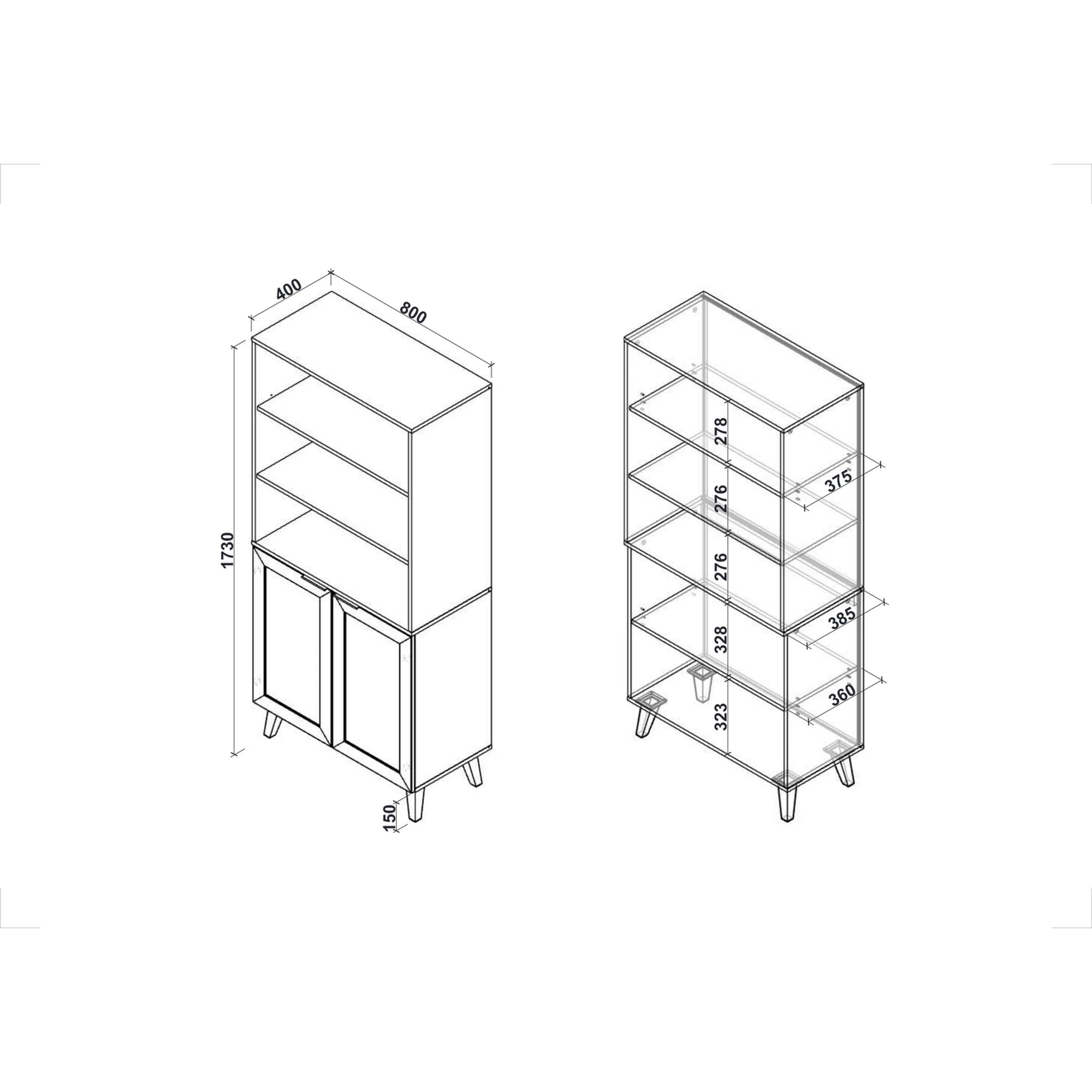Biblioteca BORNEO, stejar artisan, PAL laminat, 80x40x173 cm