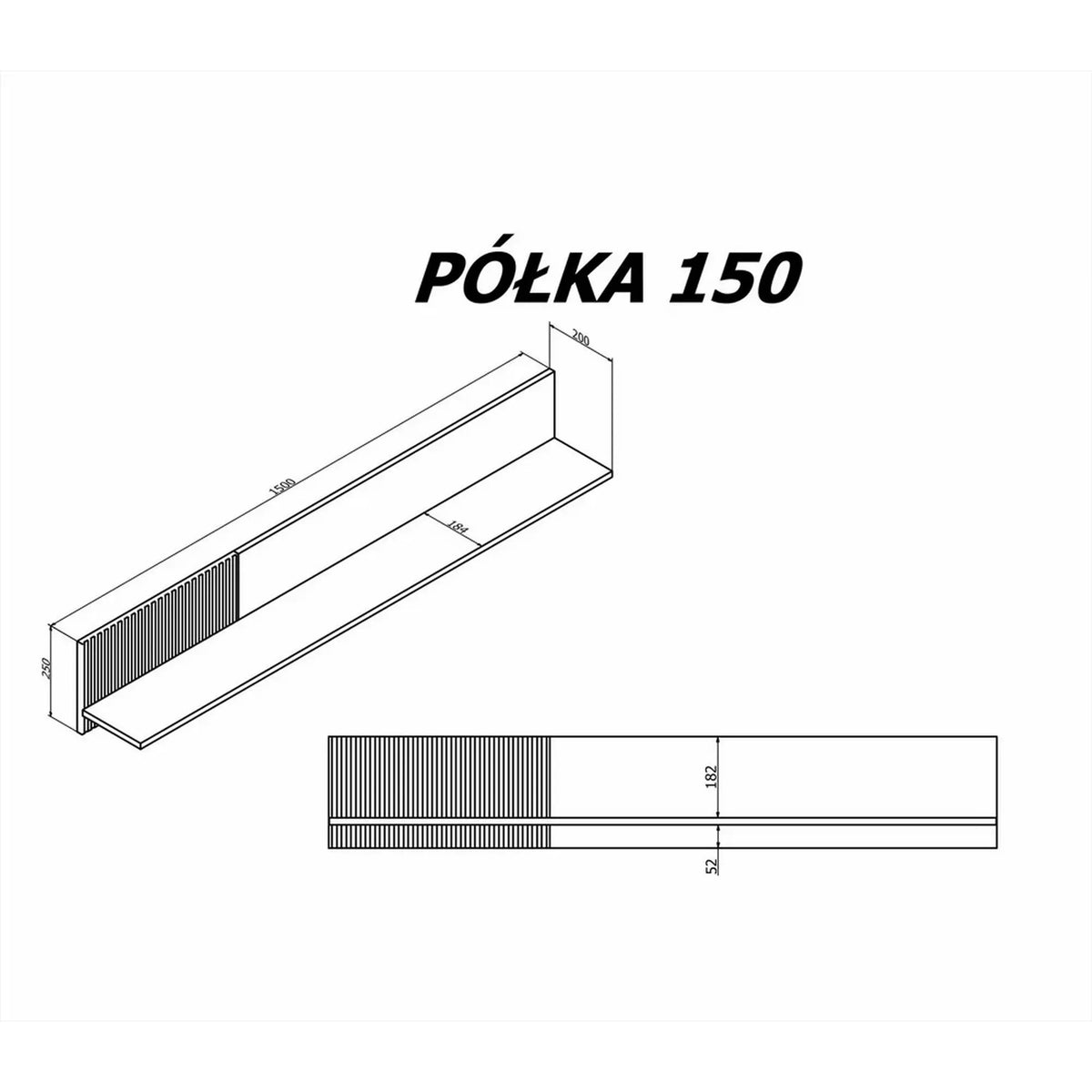 Polita RANDOM, stejar wotan/negru, PAL, 150x20x25 cm