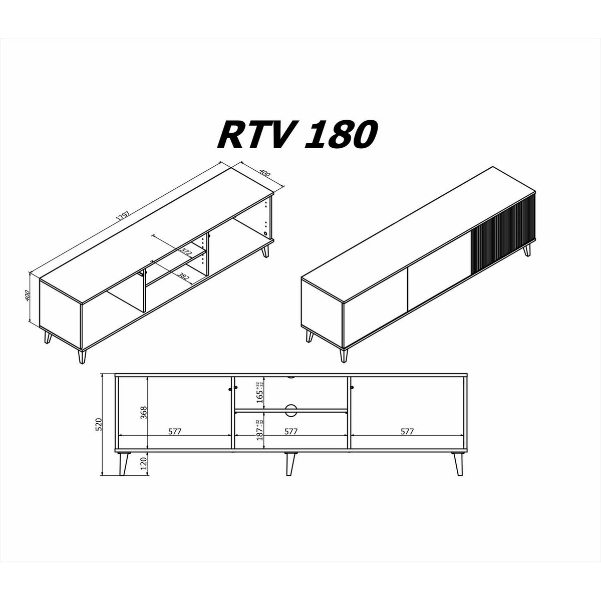 Comoda TV RANDOM, stejar wotan/negru, PAL furniruit, 180x40x52 cm