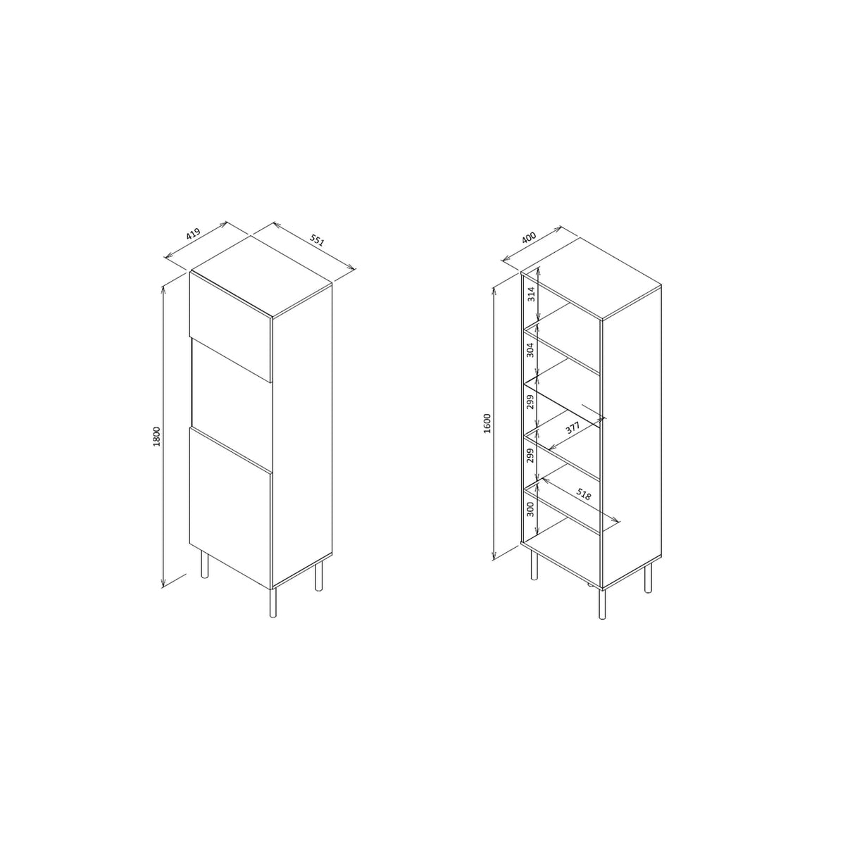 Vitrina ASENSIO, gri mat, PAL/metal, 50x42x180 cm