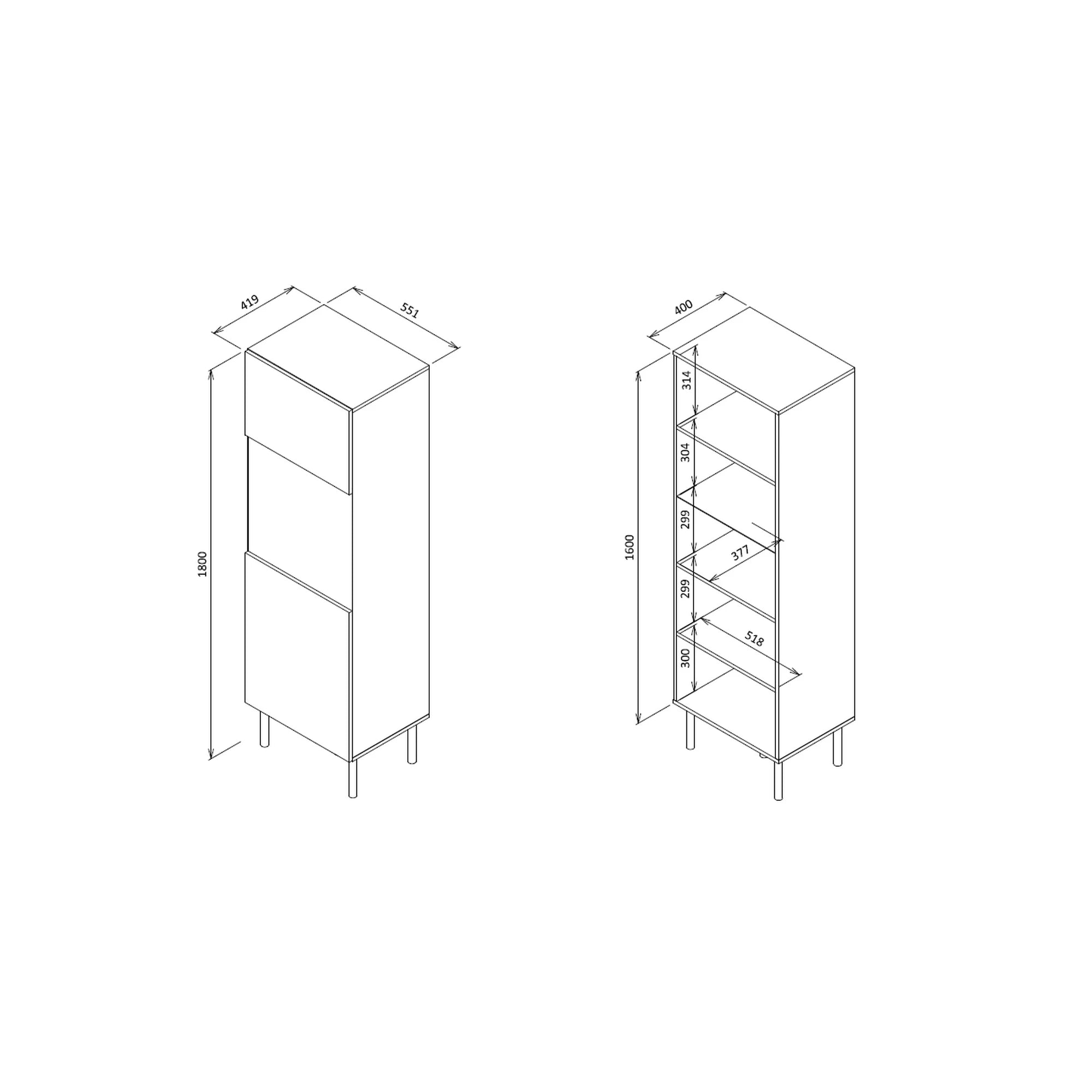 Vitrina ASENSIO, gri mat, PAL/metal, 50x42x180 cm