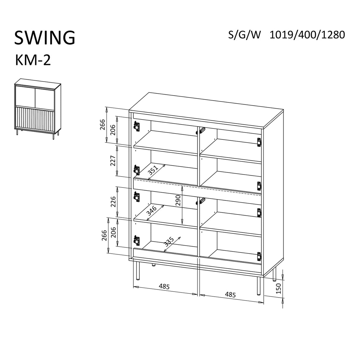 Comoda SWING KM-2, nuc/negru, PAL laminat/metal, 102x40x128 cm