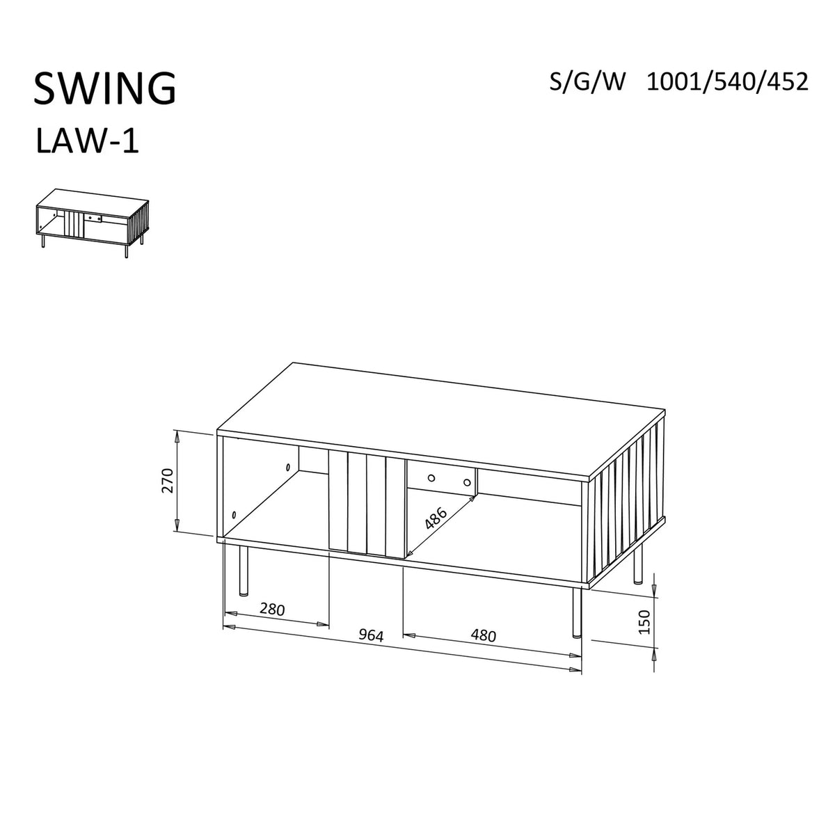 Masuta cafea SWING LAW-1, nuc/negru, PAL laminat/otel, 100x54x45 cm