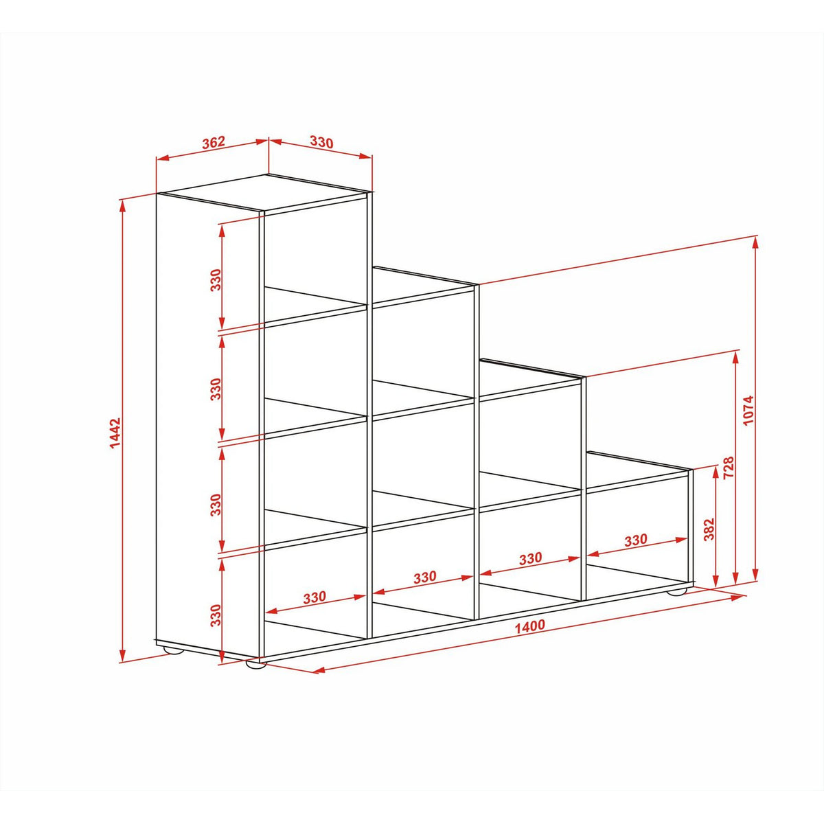 Biblioteca COBOTO, multicolor, PAL laminat, 139x33x144 cm