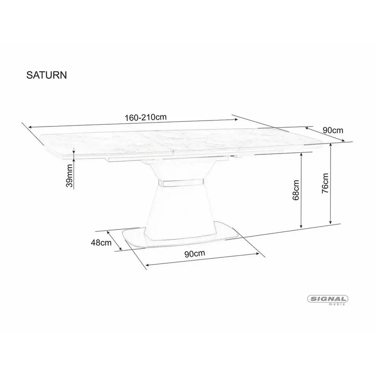 Masa extensibila SATURN II, alb cu efect de marmura, 160/210x90x76 cm
