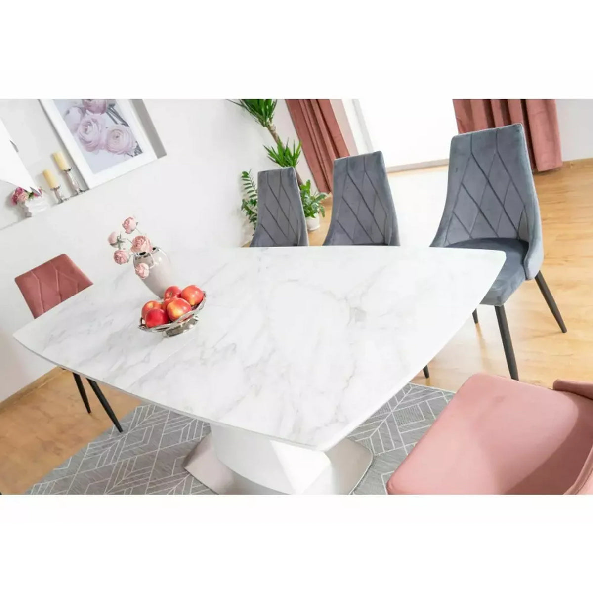 Masa extensibila SATURN II, alb cu efect de marmura, 160/210x90x76 cm