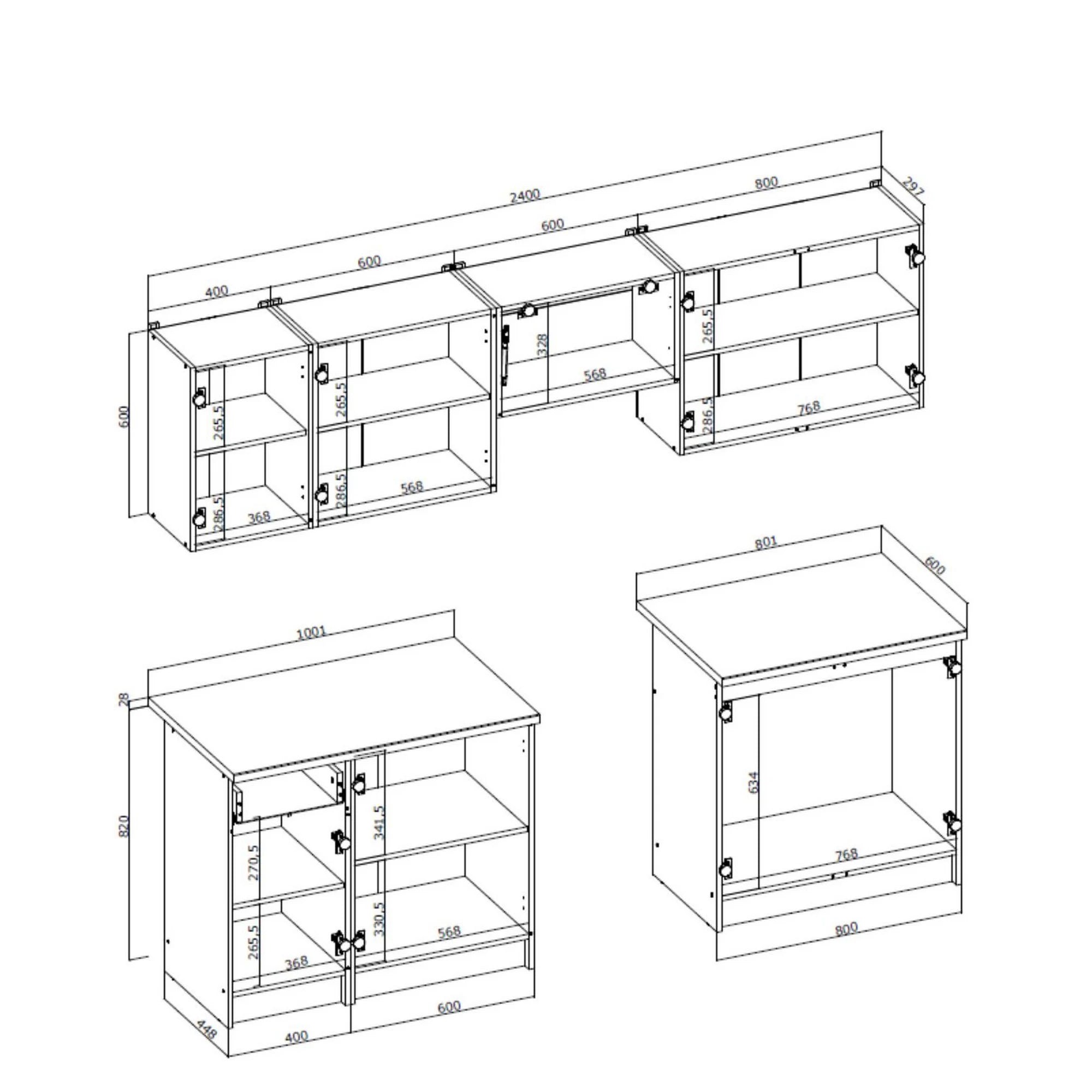 Set bucatarie KSENIA, nuc/verde/gri antracit, 240 cm